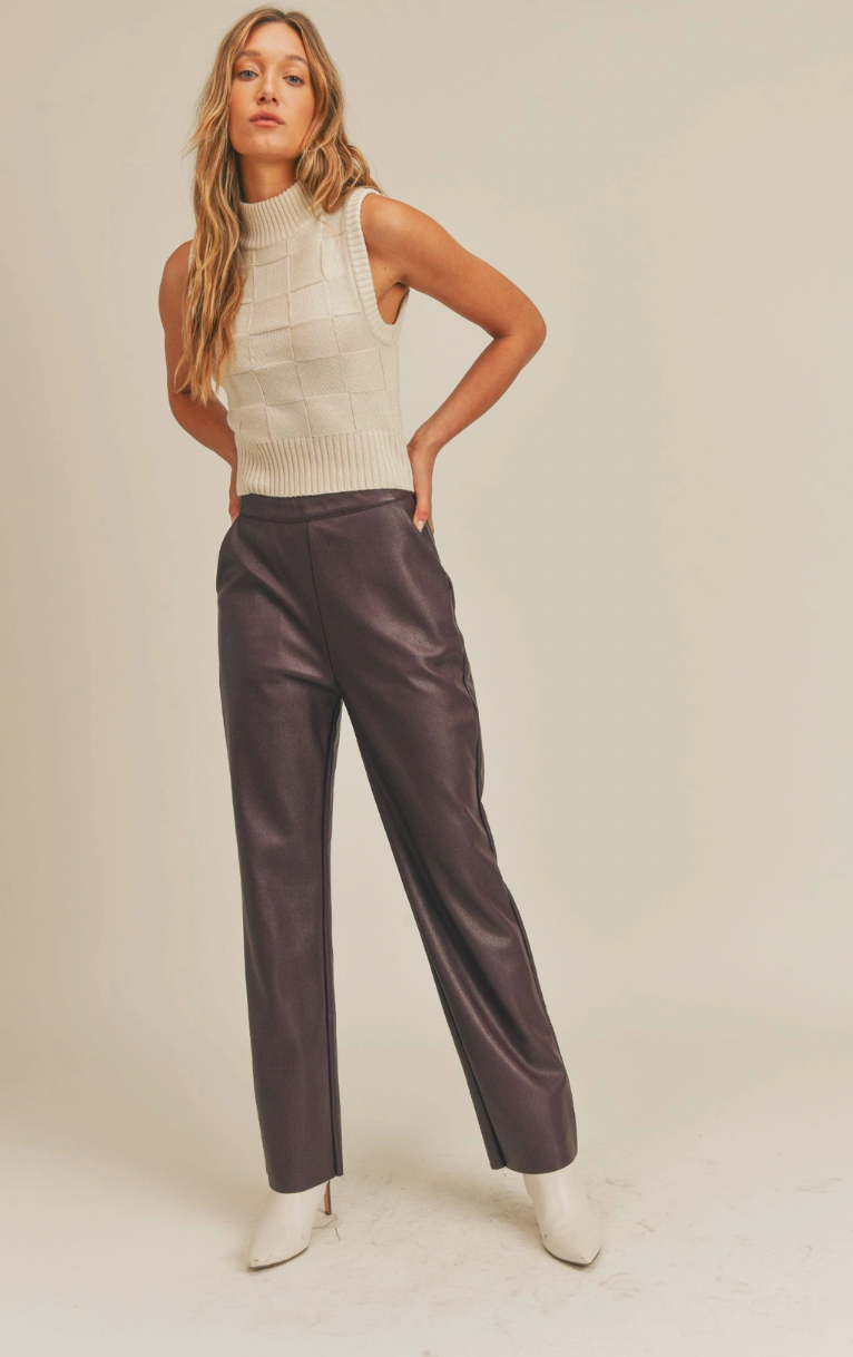 The London Vegan Leather Pants in Burgundy