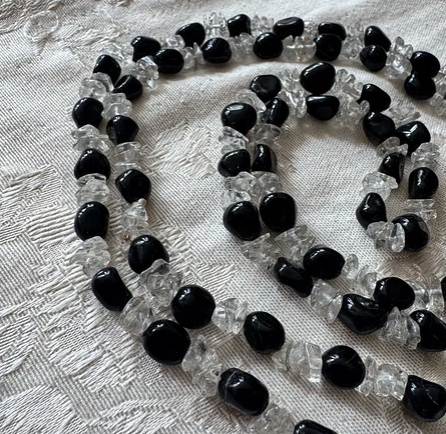 Vintage Black Onyx & Crystal Chip Beaded Necklace