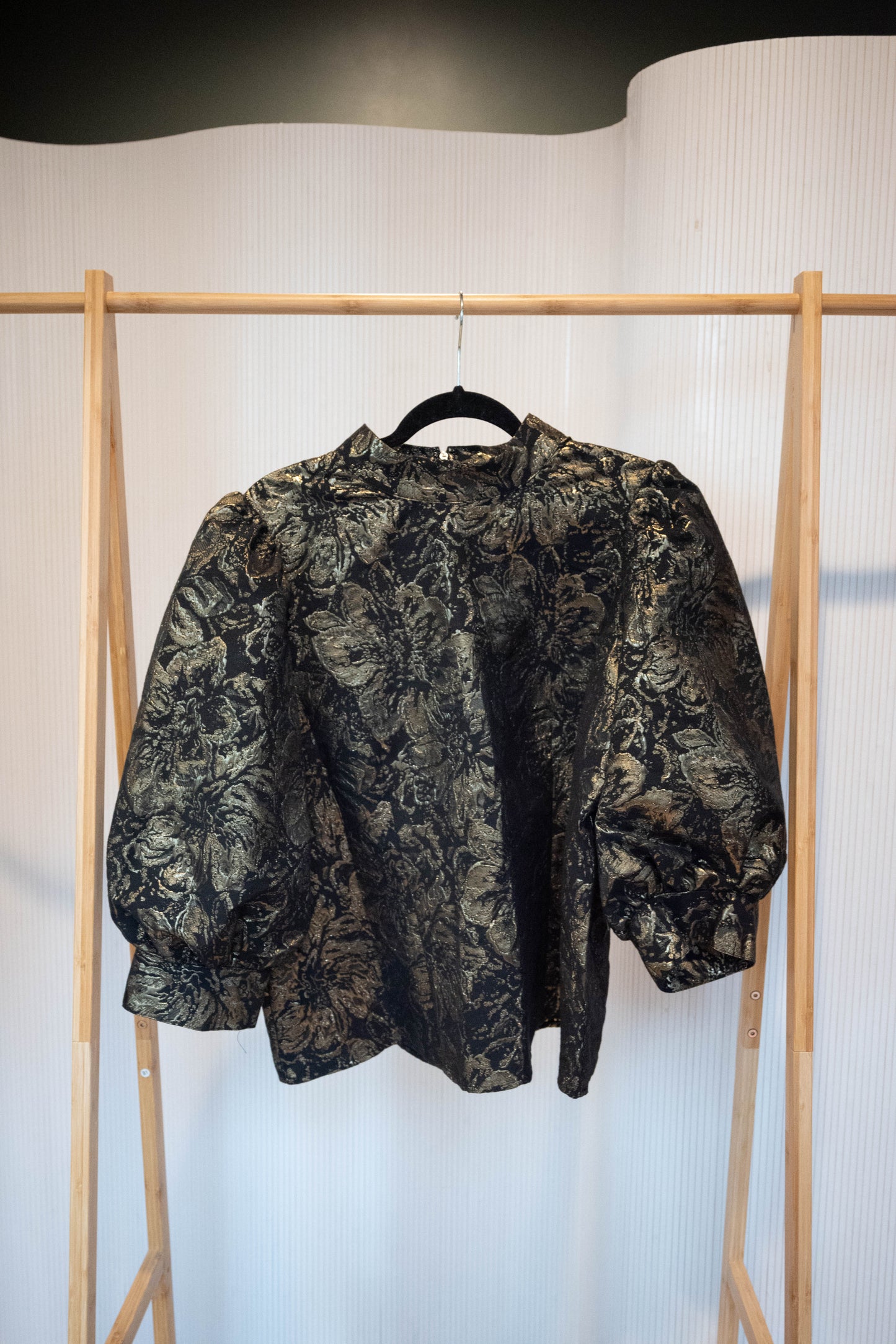 Textured Metallic Jacquard Drama Blouse
