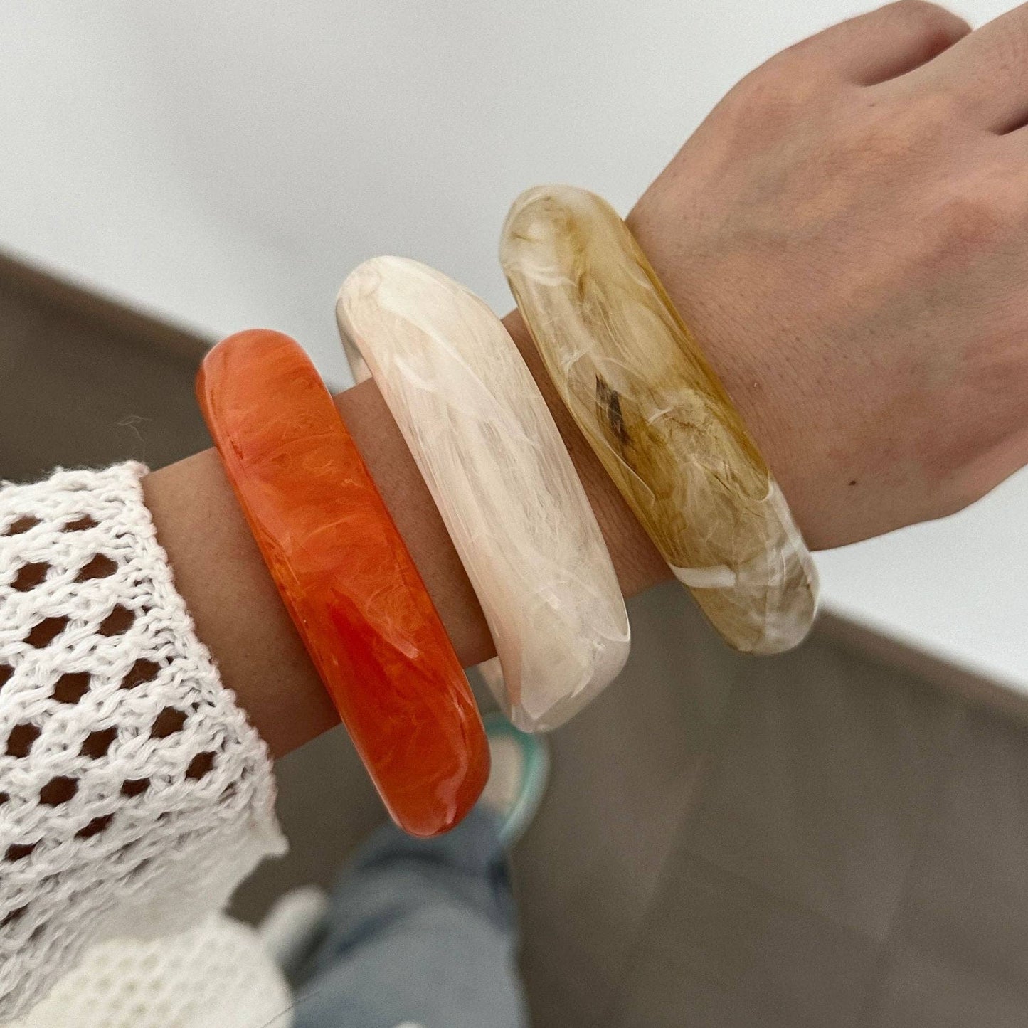 Irregular Resin Bangle in Beige
