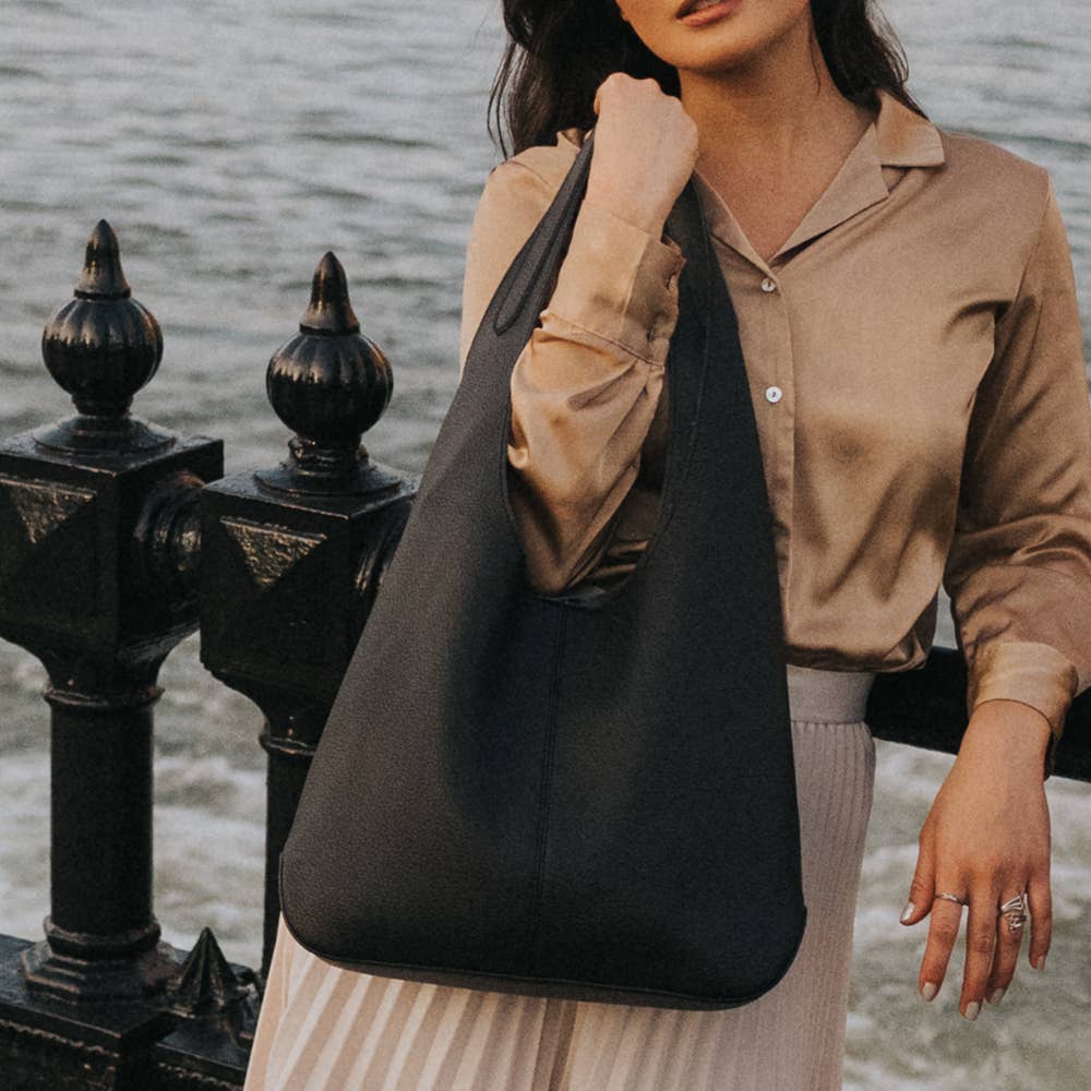 The Kenya Recycled Vegan Shoulder Bag in Black