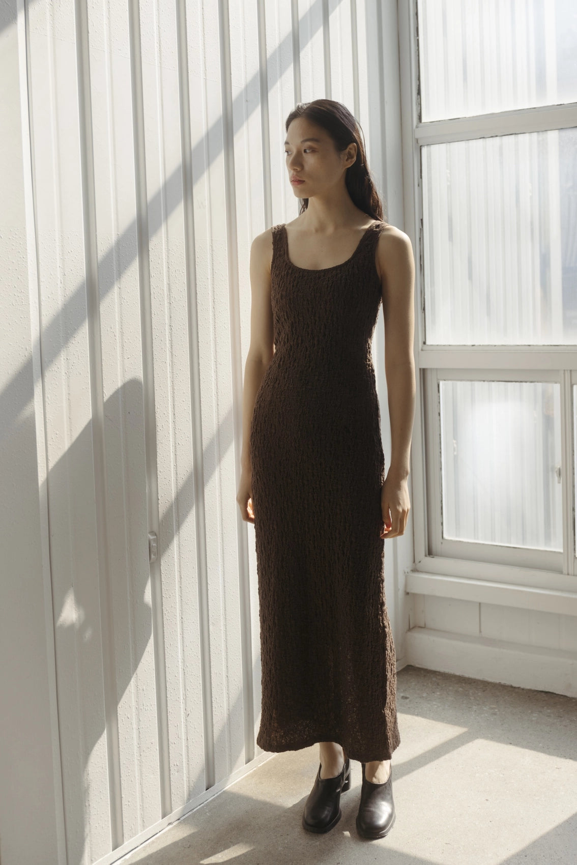 The Claudia Texture Dress in Brown