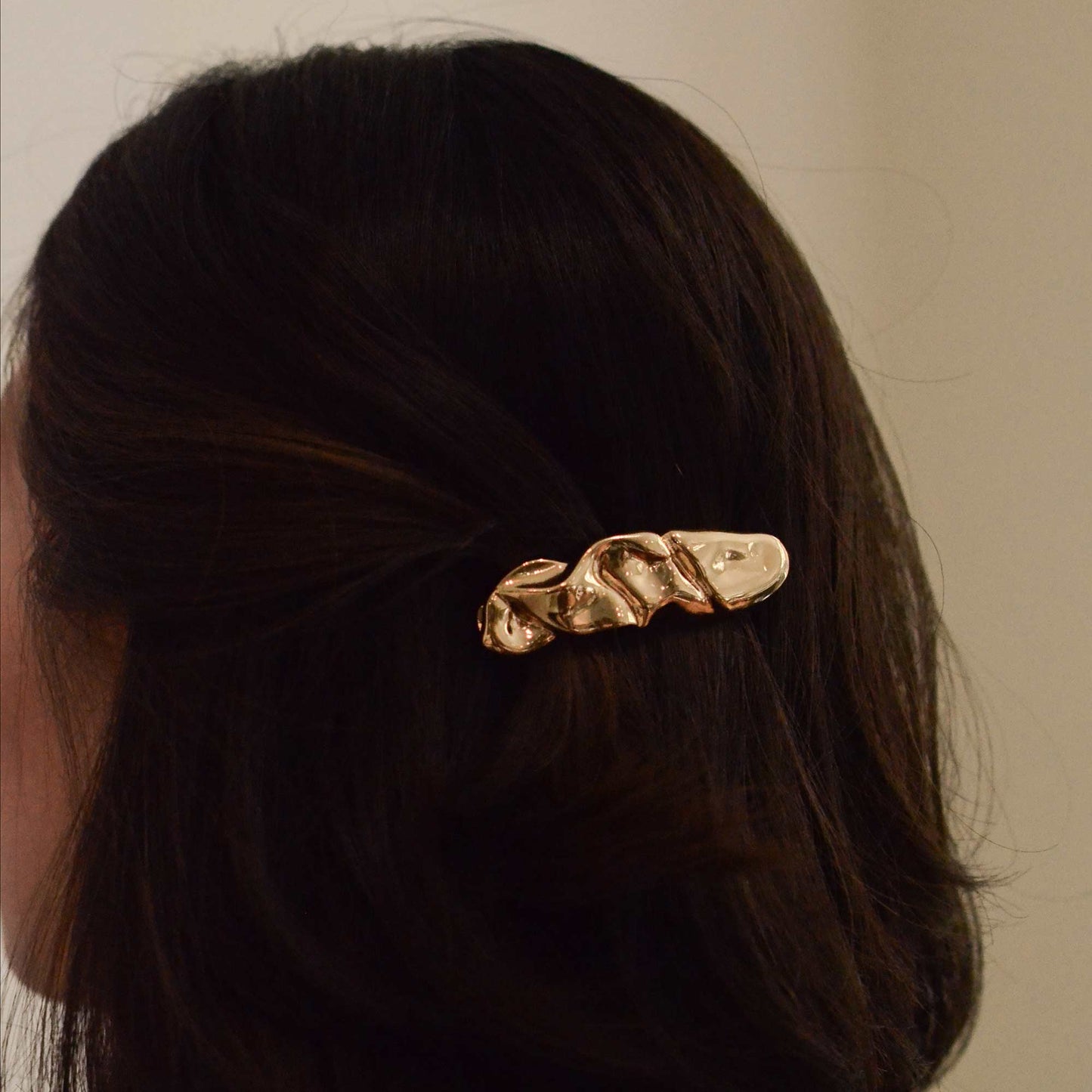 Textured Metal Barrette Hair Clip in Gold