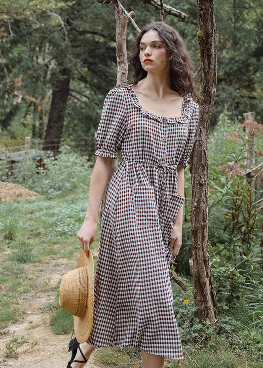 The Abighaile Gingham Button Down Midi Dress