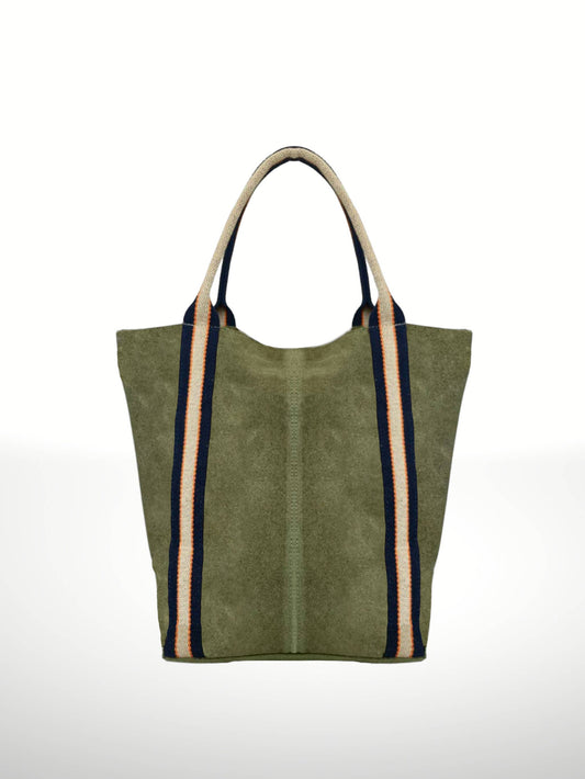Melody Suede Leather Tote Bag in Olive green