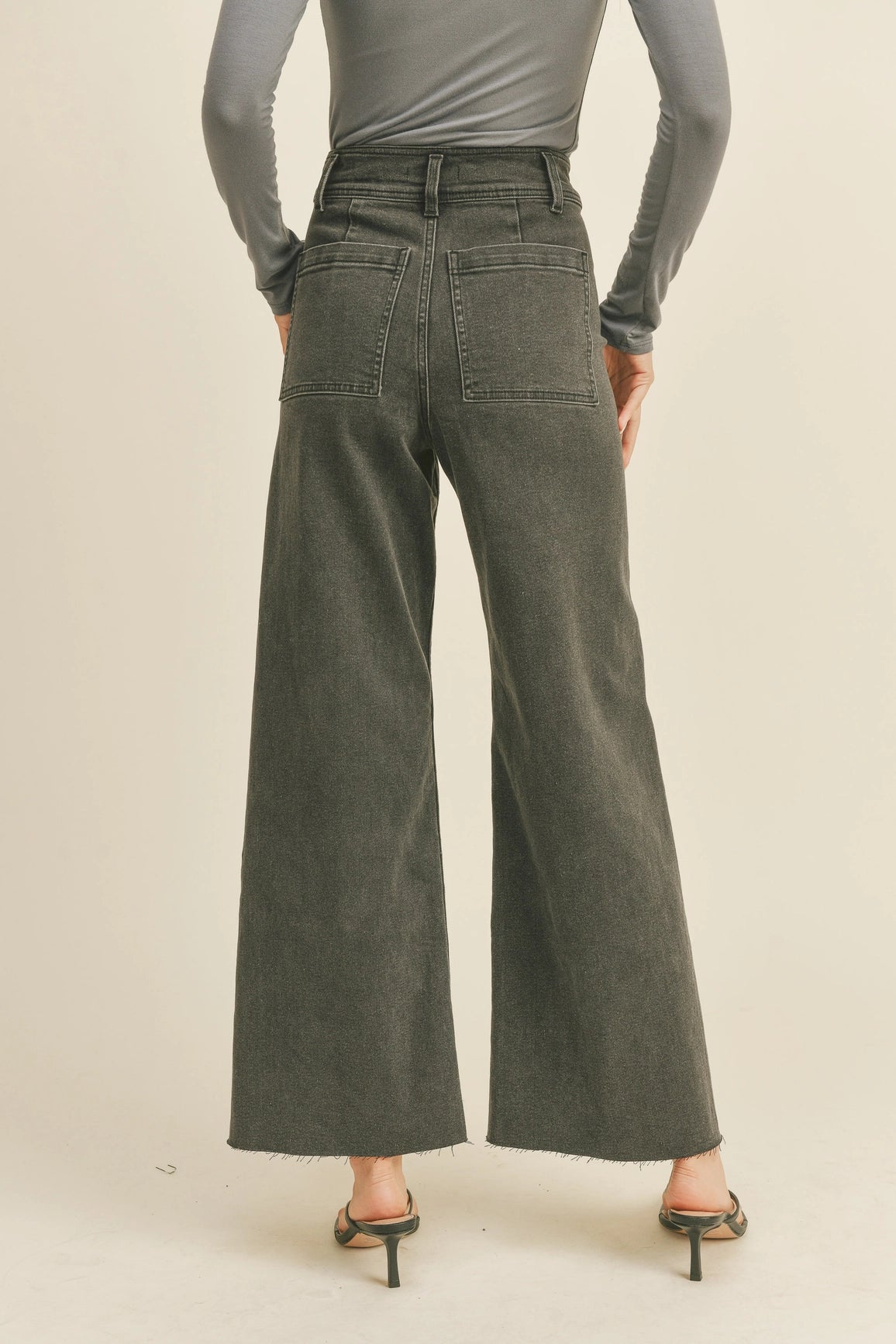 The High Rise Straight Charcoal Wide Leg Denim