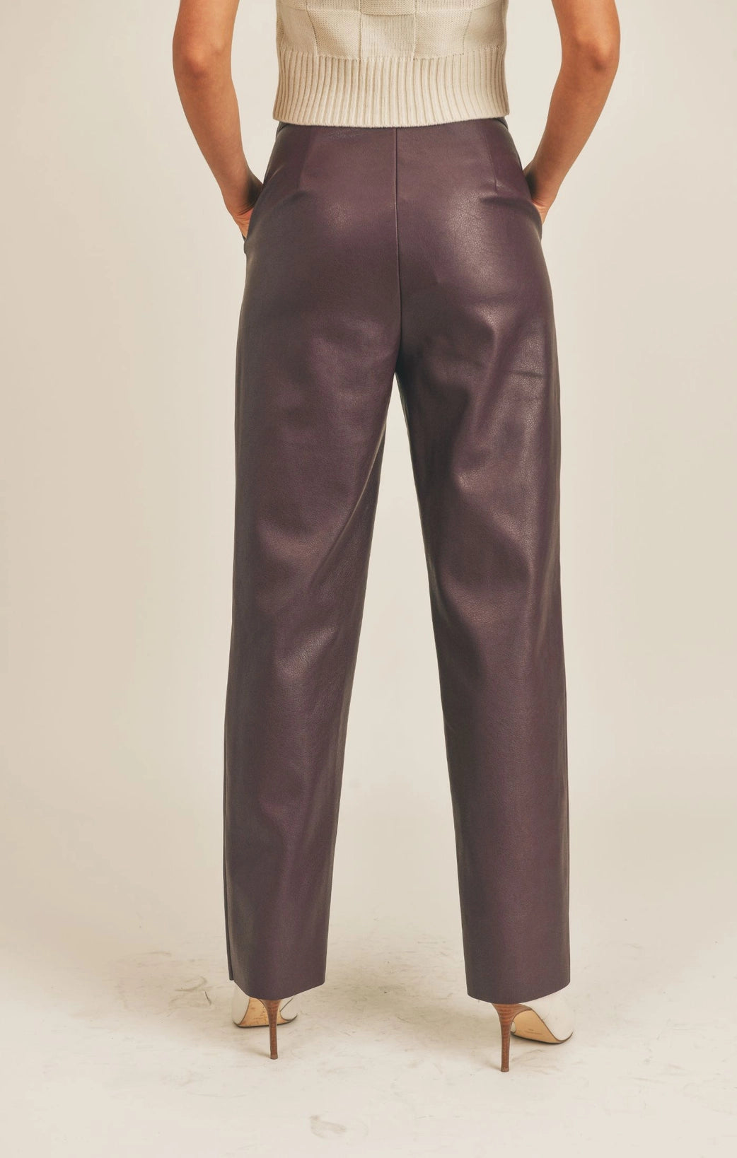 The London Vegan Leather Pants in Burgundy