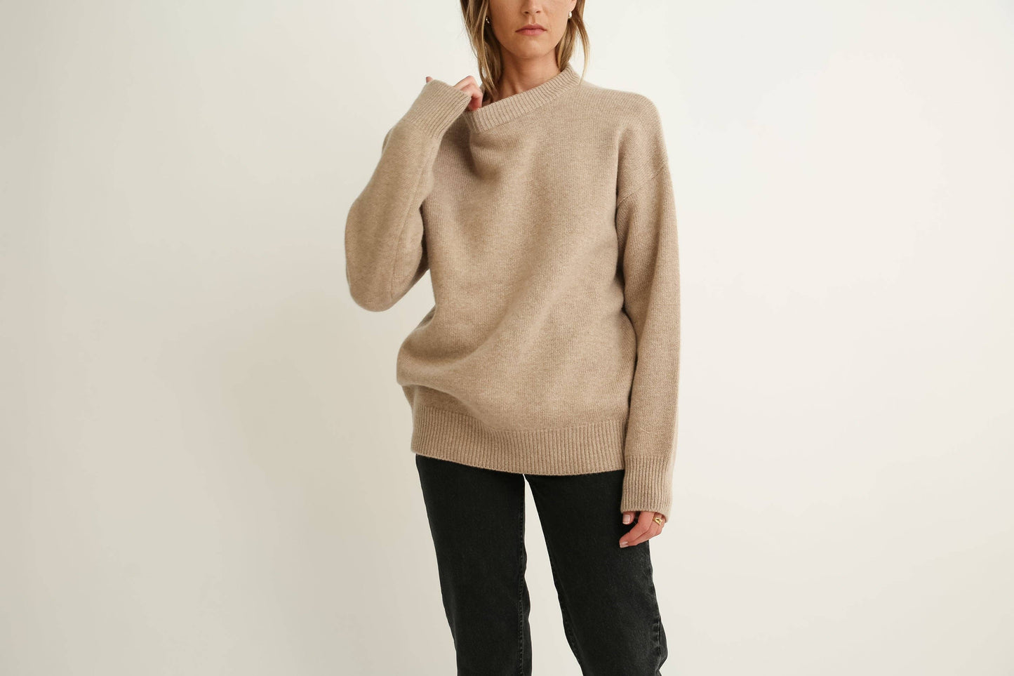 The Oversized Wool + Cashmere Sweater in Dark Oatmeal