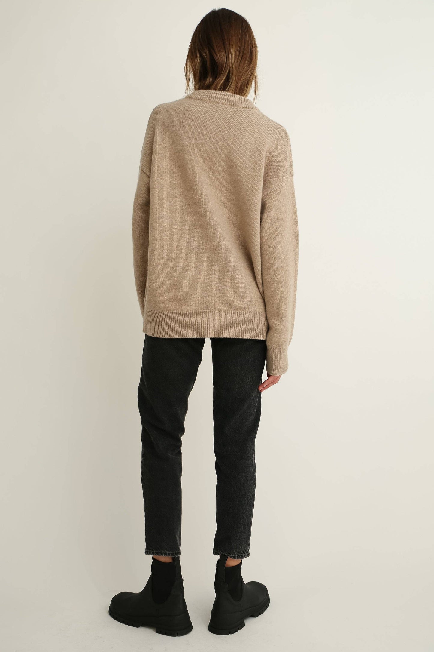 The Oversized Wool + Cashmere Sweater in Dark Oatmeal
