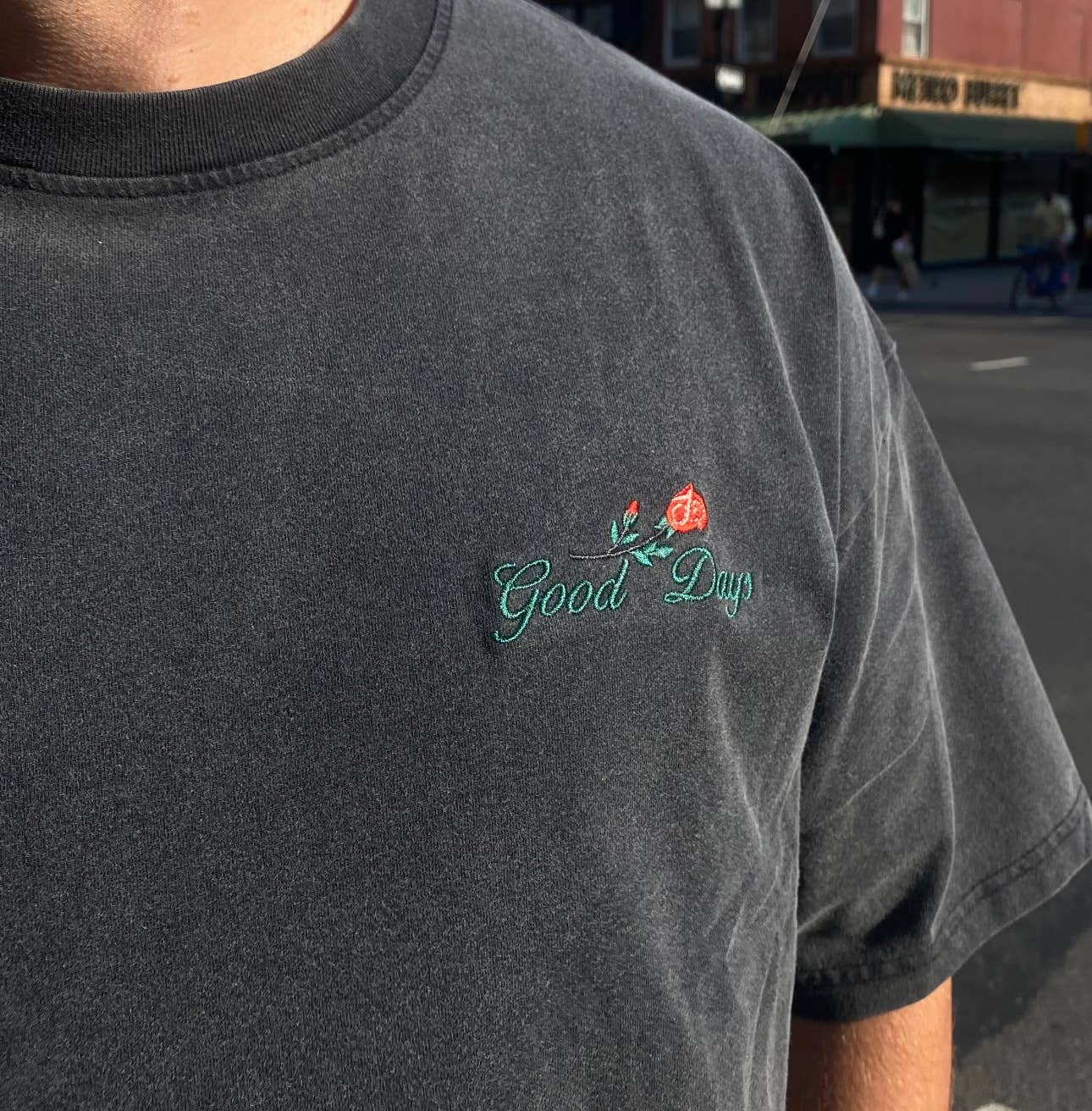Good Days Rose Retro Oversized Tee in Faded Black