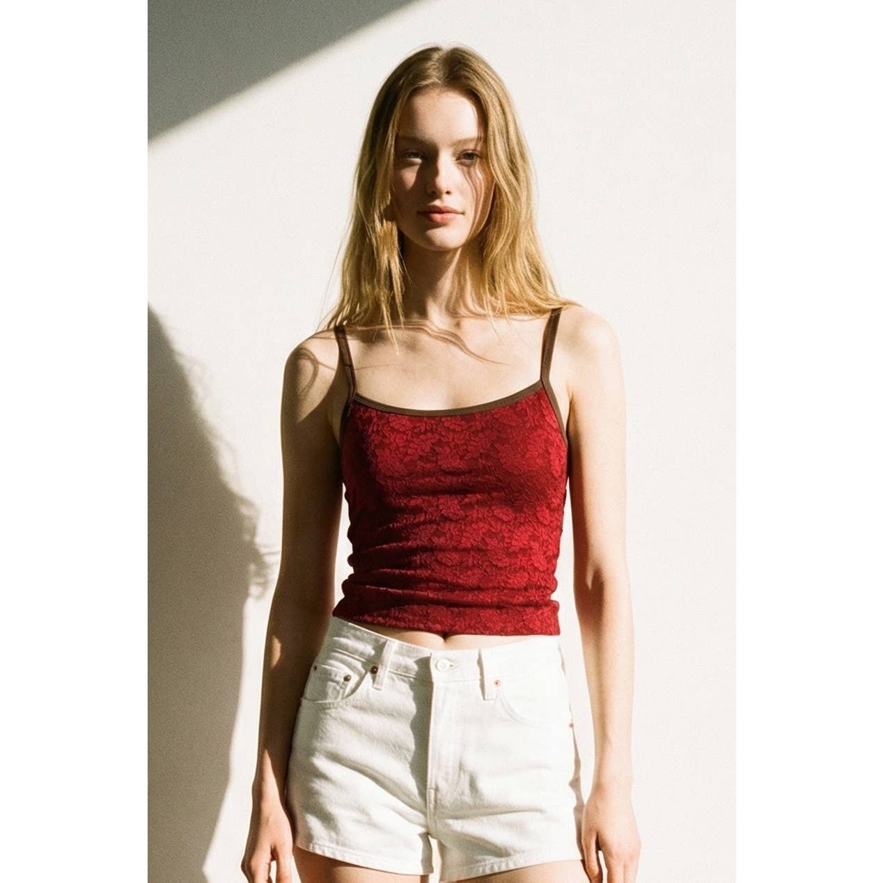 Jacquard Floral Cherry Lace Cami – Petals & Jackets