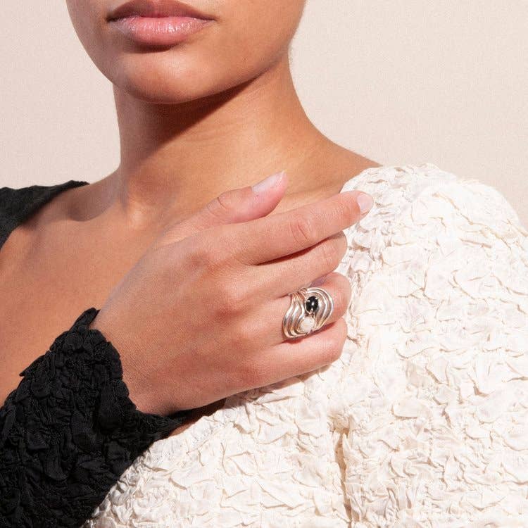 The Sway Ring in Sterling Silver & Onyx