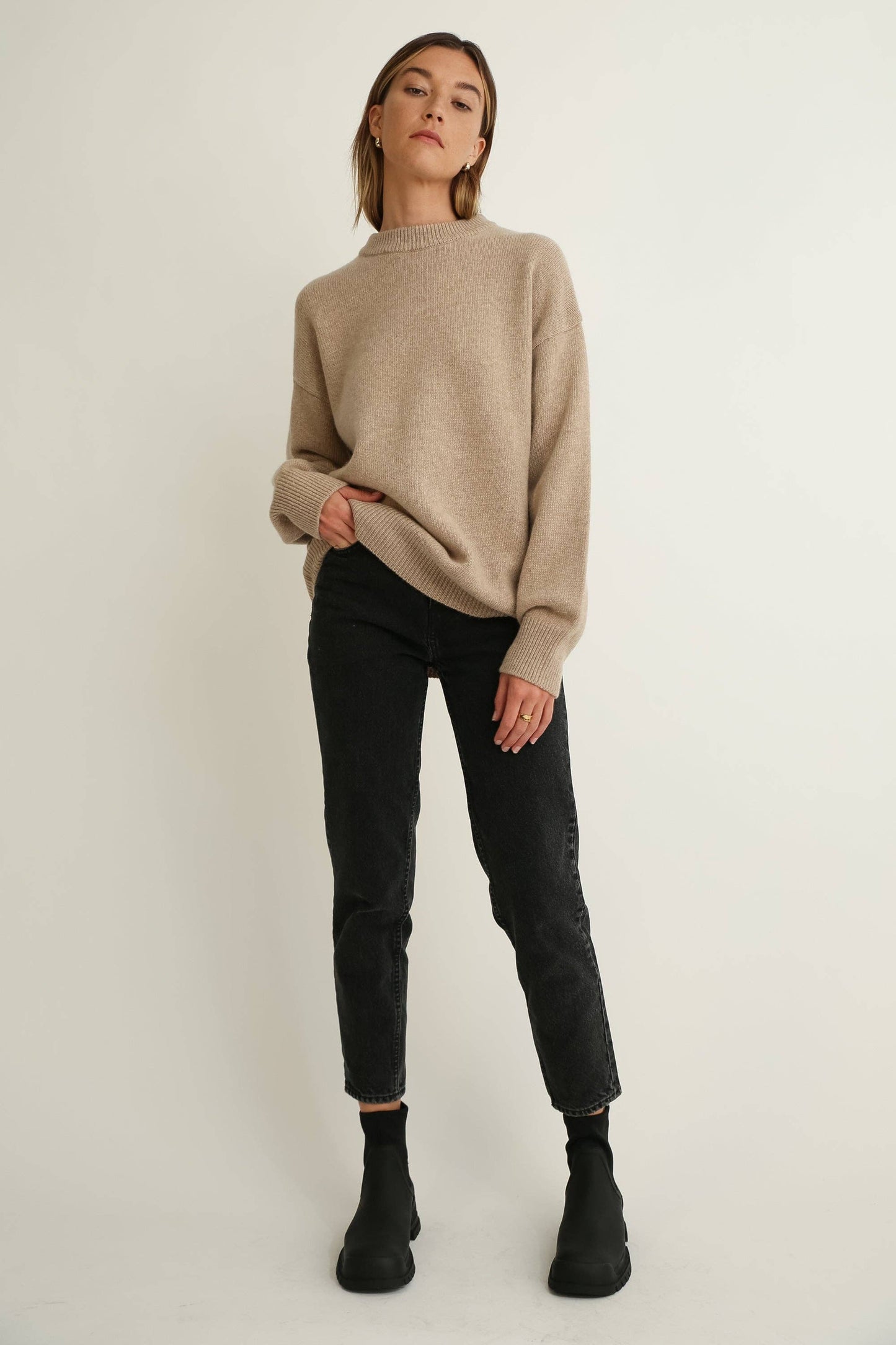 The Oversized Wool + Cashmere Sweater in Dark Oatmeal