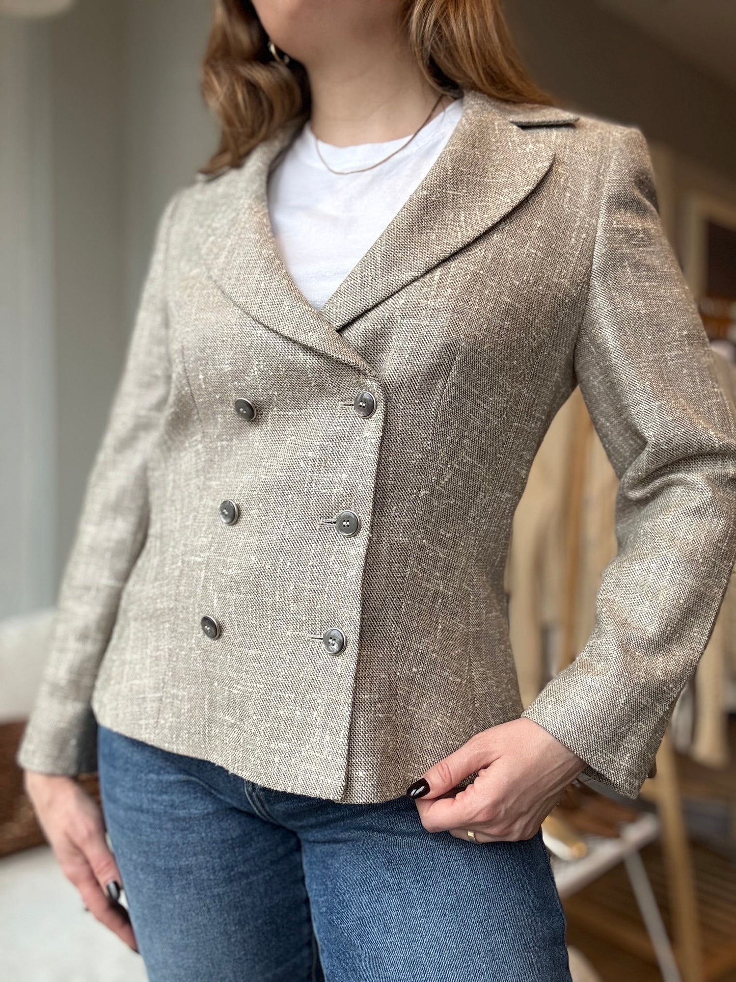 Escada Twill Double Button Breasted Blazer