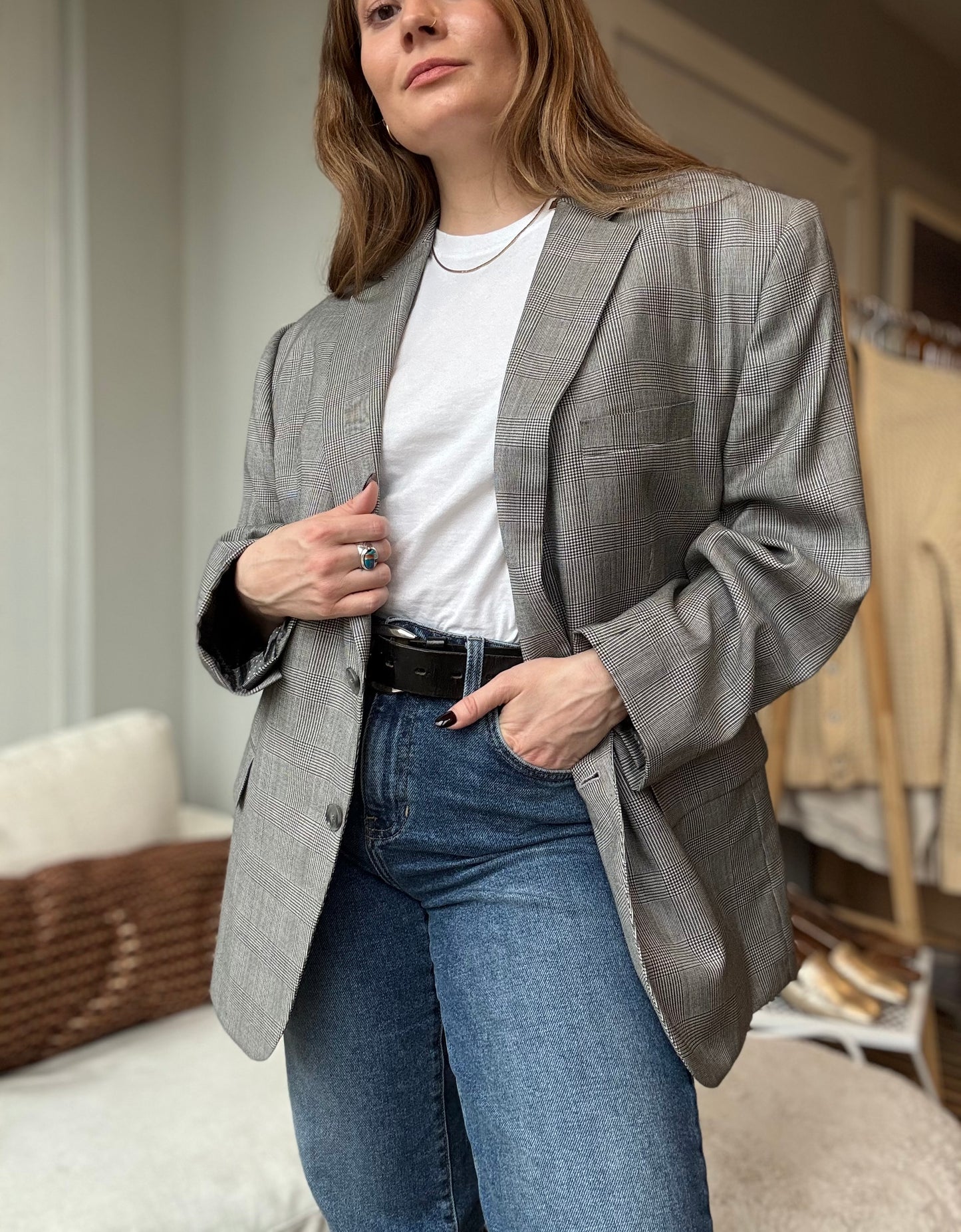 Duru's Chicago Tailored Black & White Checkered Blazer