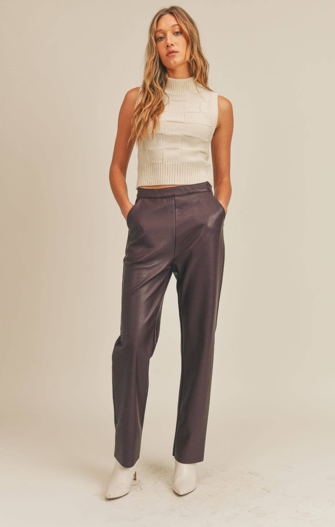 The London Vegan Leather Pants in Burgundy