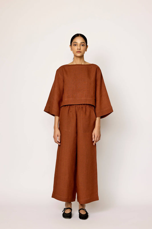 Laude Popover Top in Amber Linen