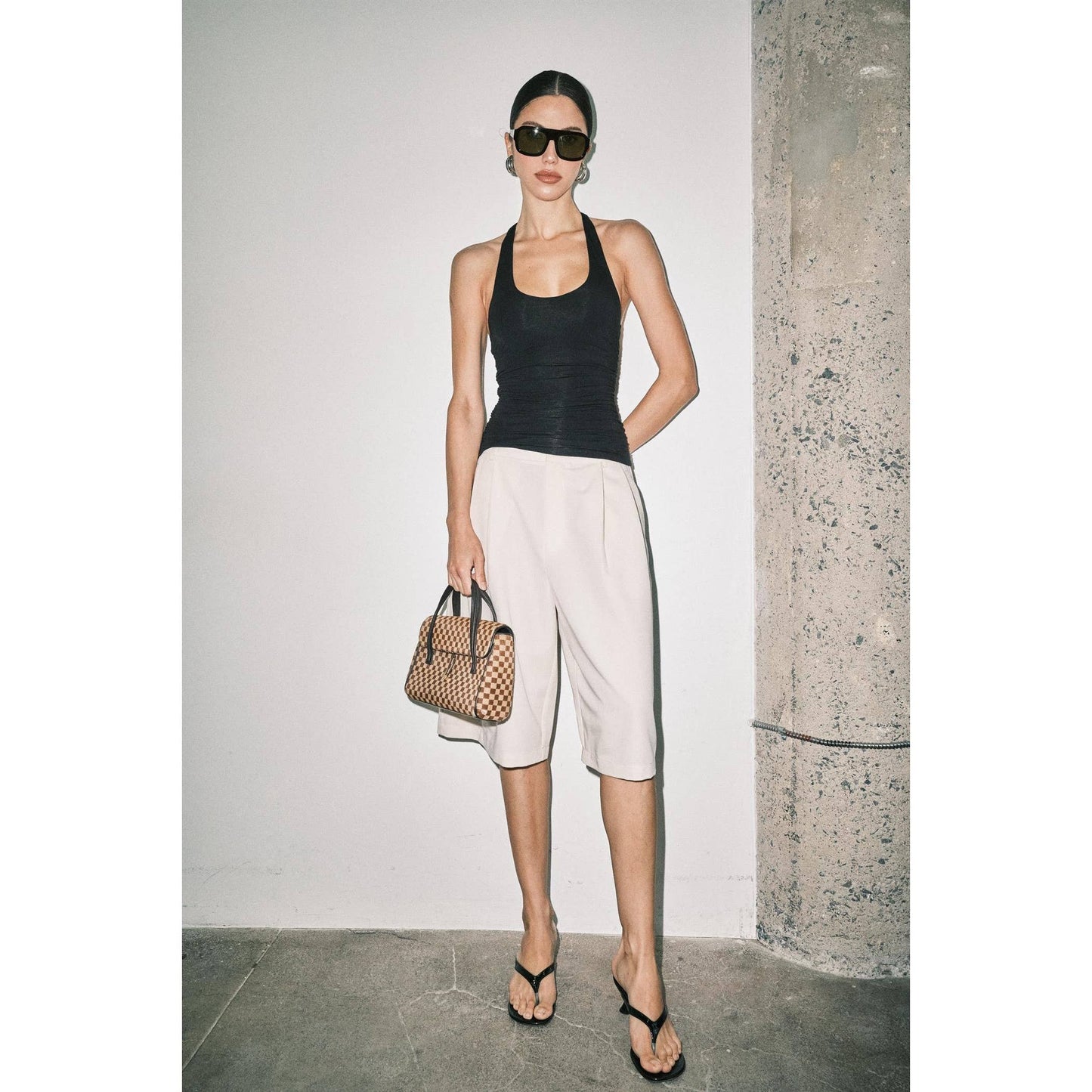 The Helena Ruched Halter Top in Black