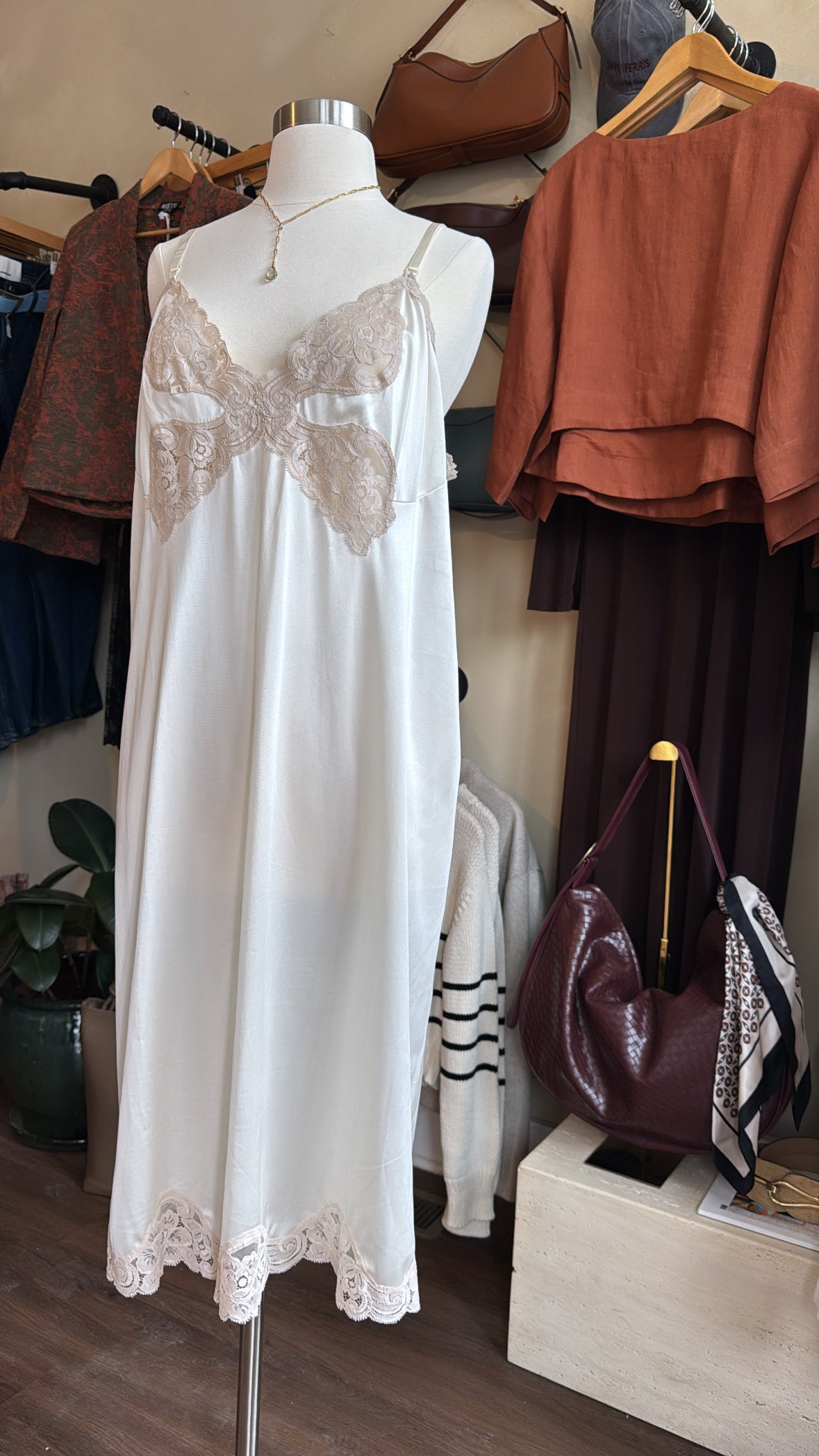 Cream and taupe lace nightgown