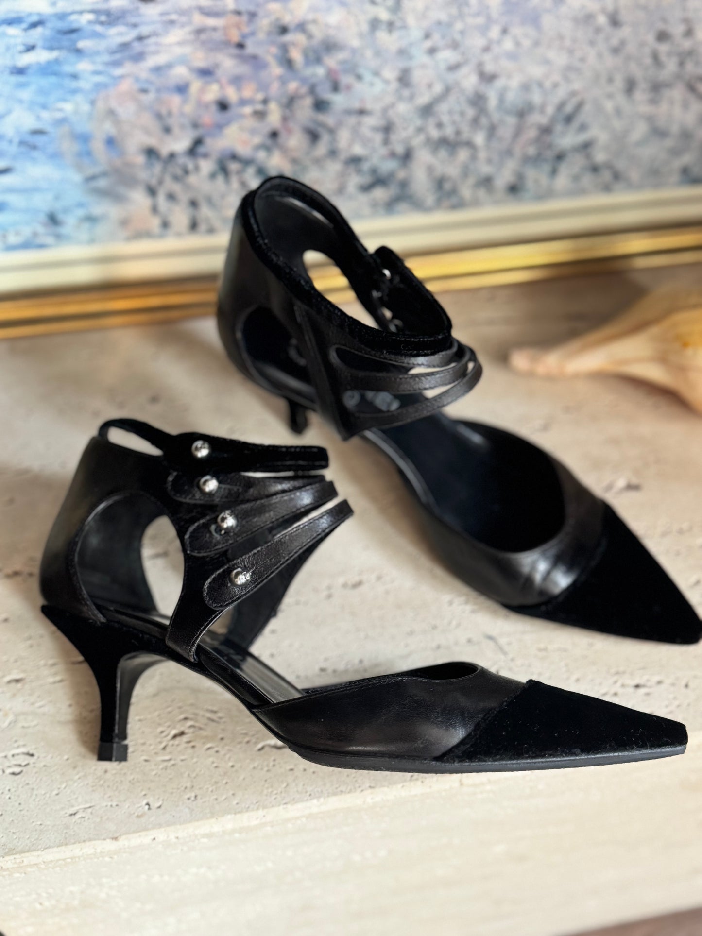 Vintage 2003 Chanel D'Orsay Velvet Cap Toe Heels