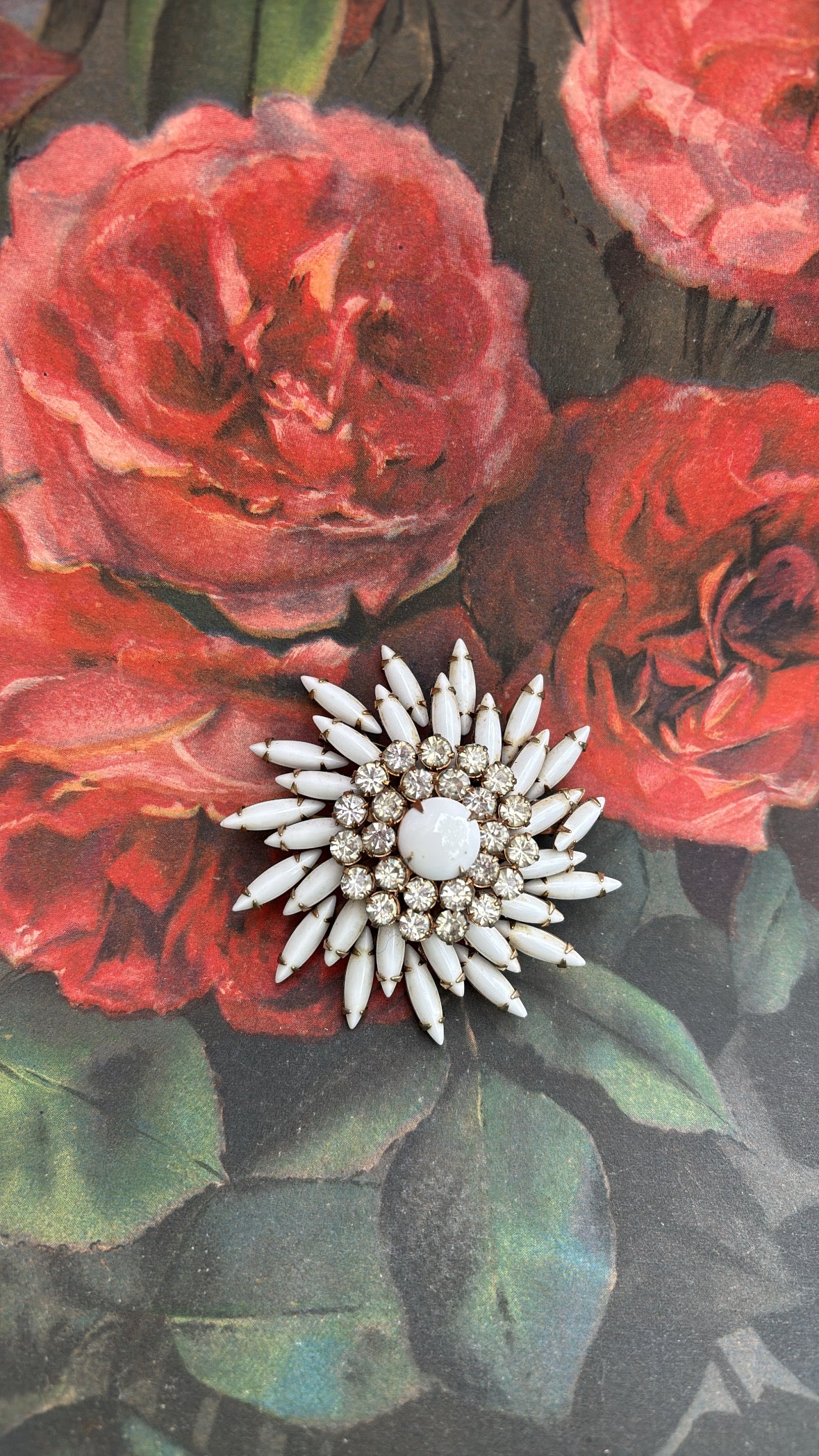 White Milk Glass Brooch