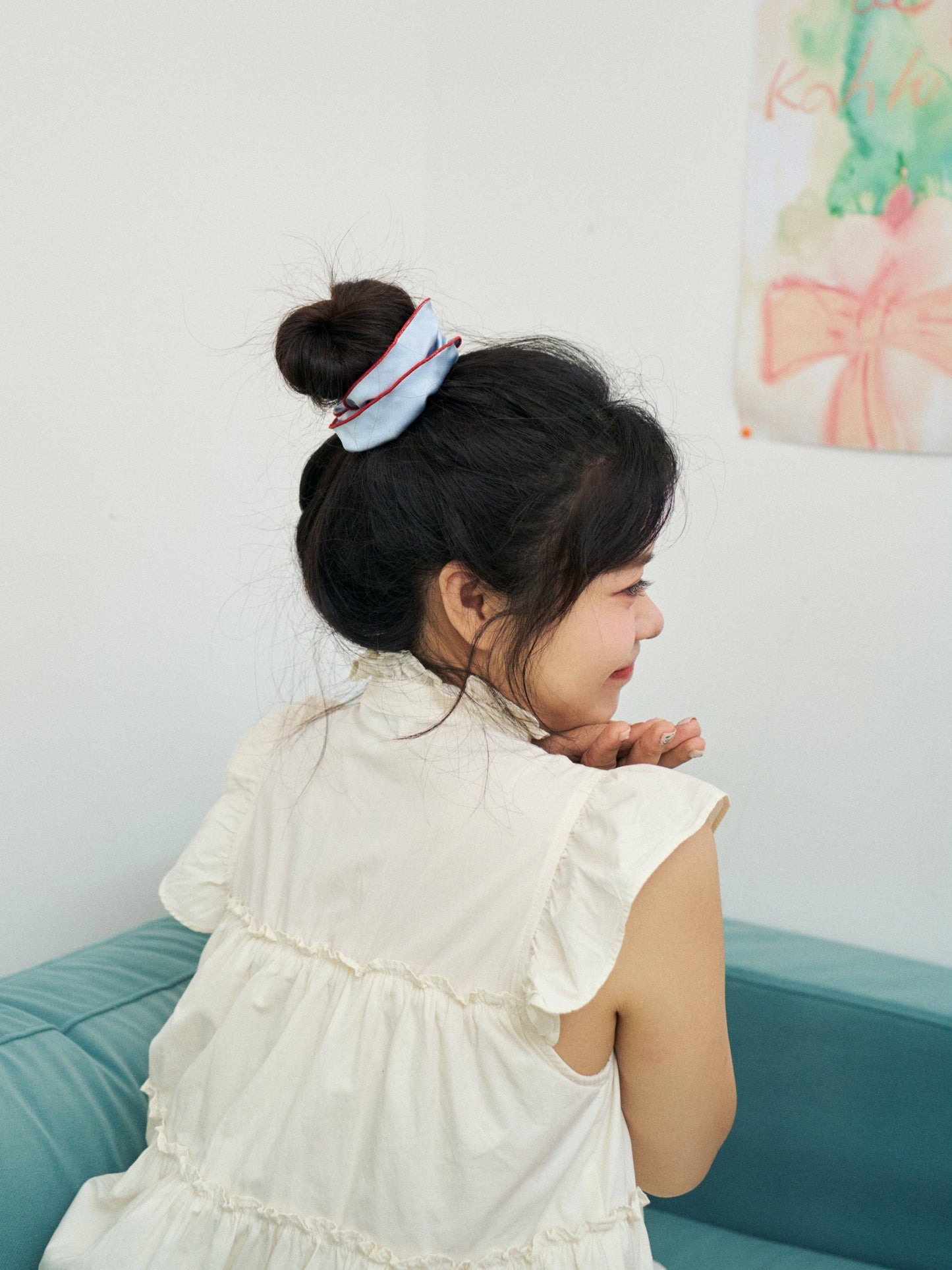 Double-Layer Oversized Silk Scrunchie in Pastel Blue