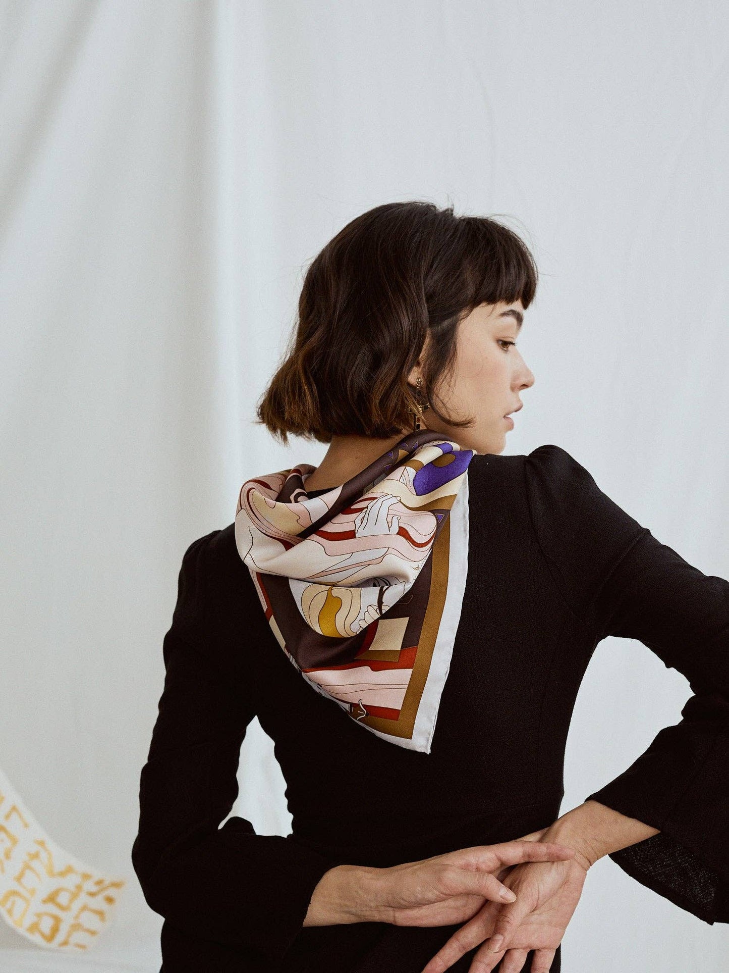 The Kiss Bandana Silk Scarf in Pink & Brown