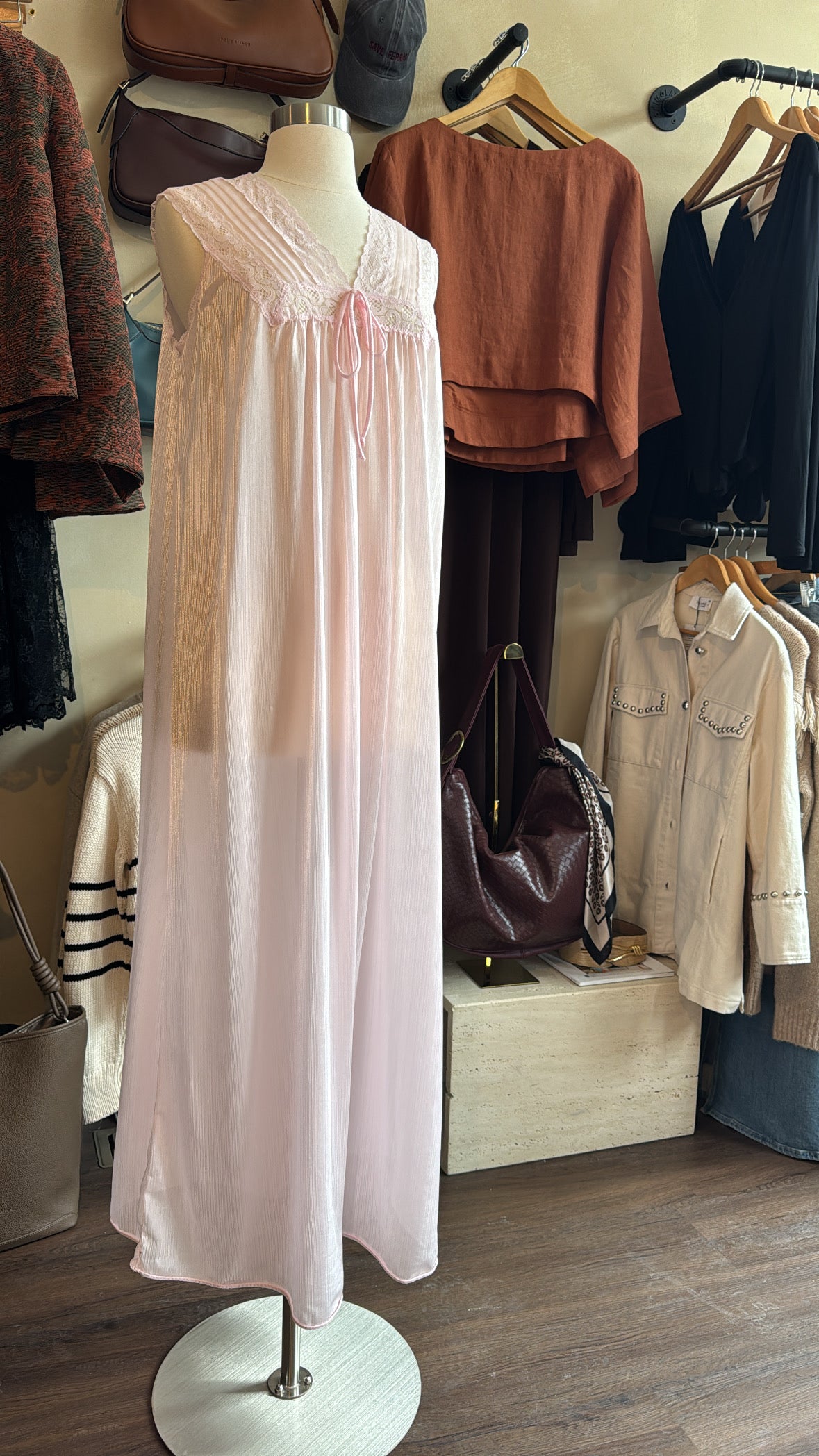 Vintage Baby Pink Lace Maxi Slip Dress