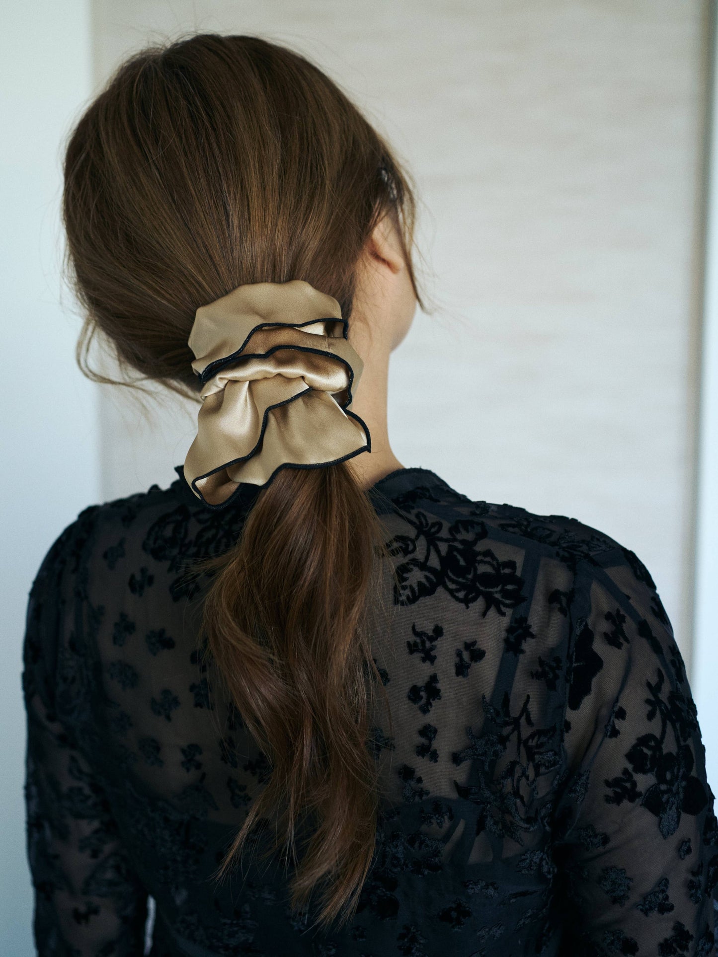 Double-Layer Oversized Silk Scrunchie in Cream