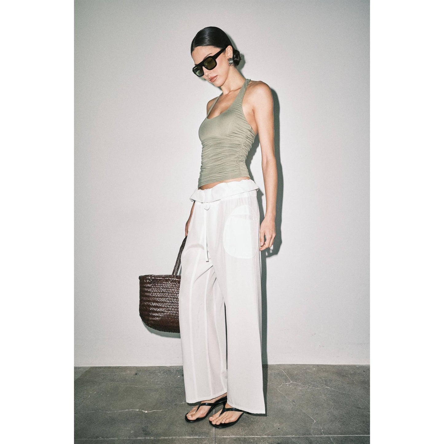 The Mirabelle Ruched Halter in Olive