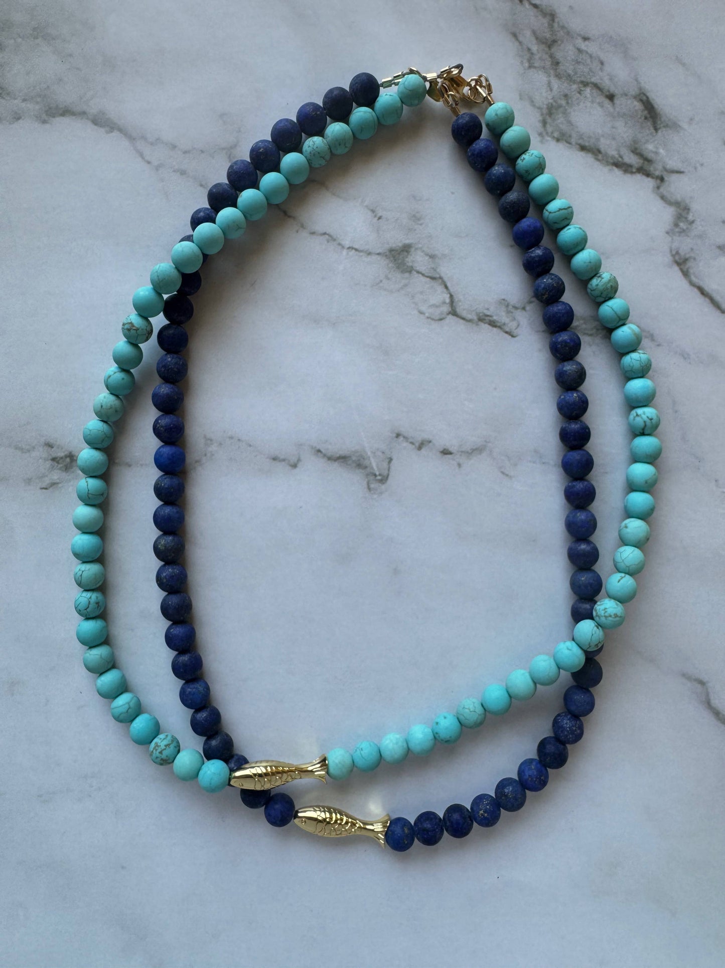 The Ashia Beaded Fish Necklace in Lapis