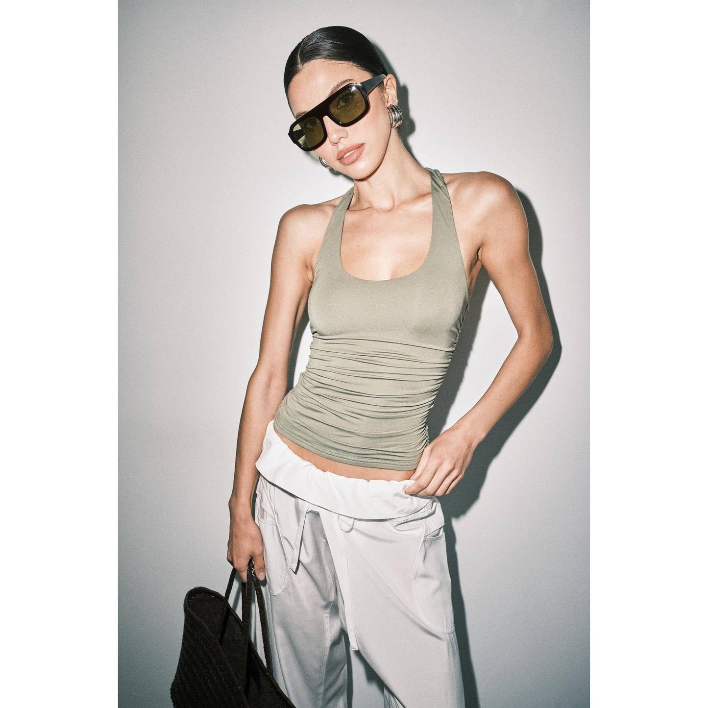 The Mirabelle Ruched Halter in Olive
