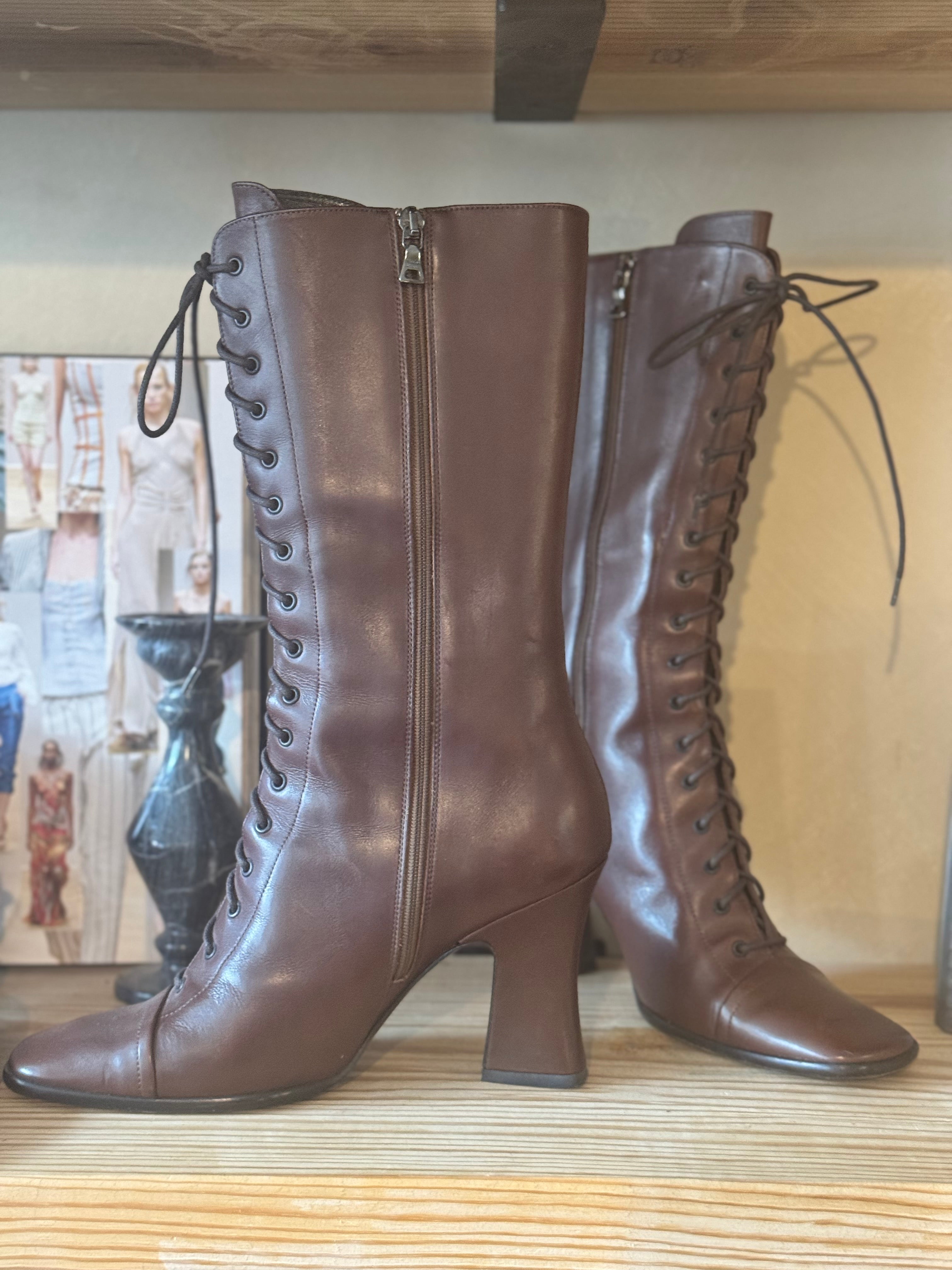 Vintage 2001 Prada Lace Up Victorian Leather Boots – Petals & Jackets