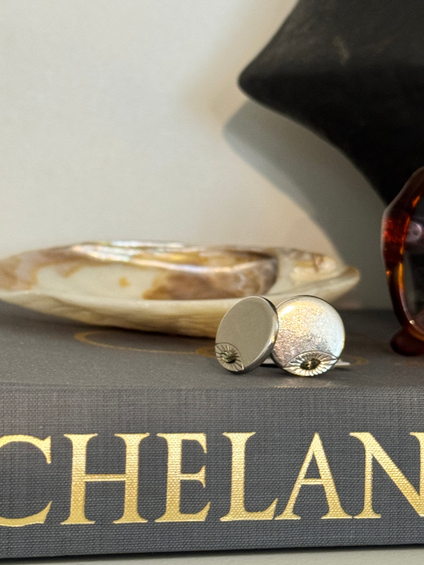 Vintage Silver and Green Gemstone Cuff Links