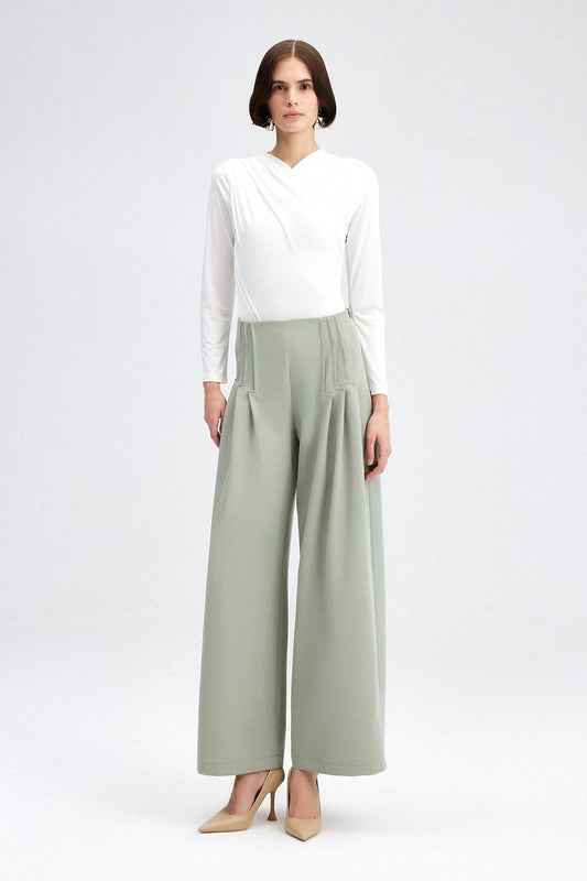 Pleated Crepe Trouser in Mint Green