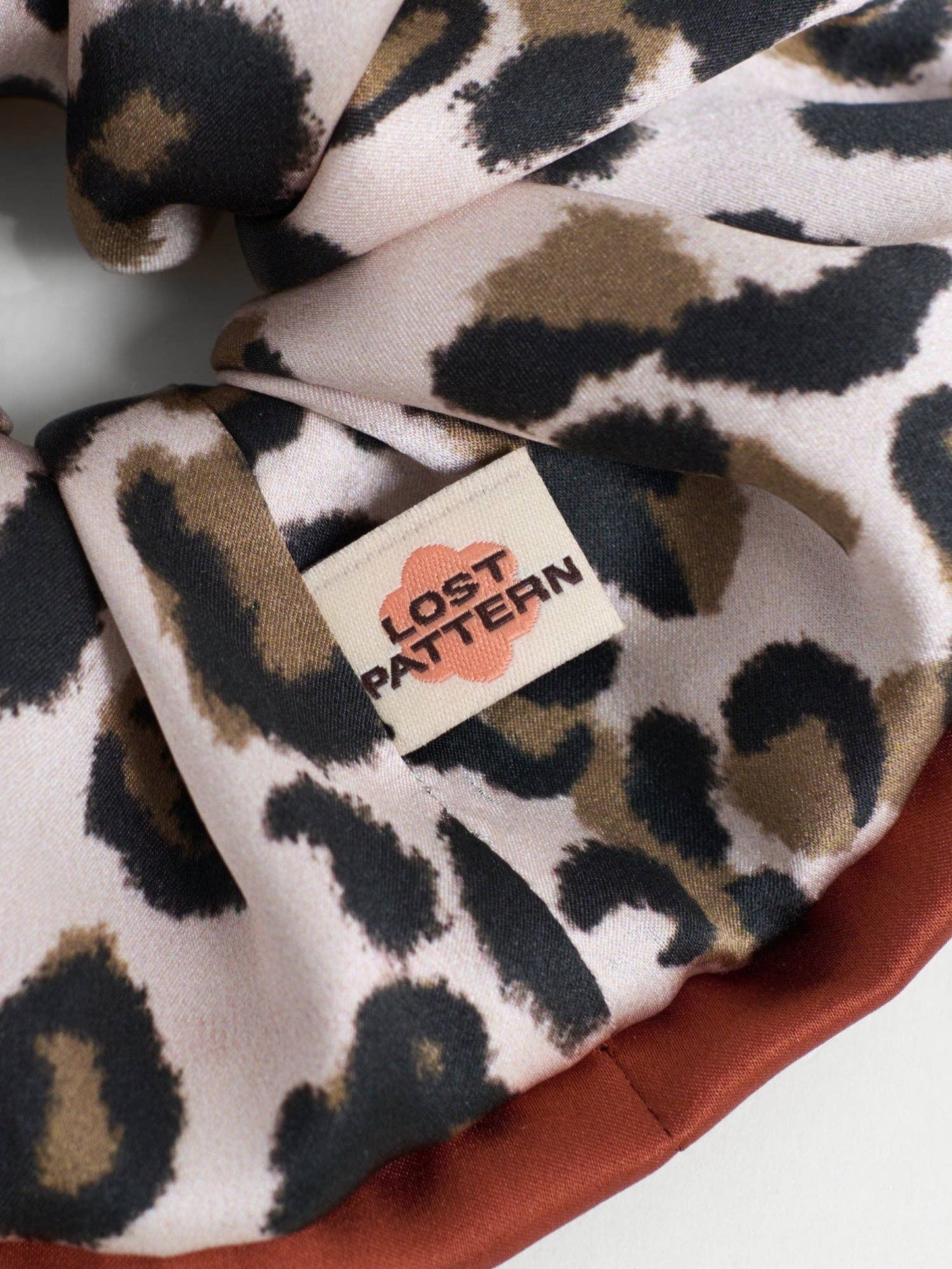 Spot Chic Oversized Silk Scrunchie in Blush Leopard