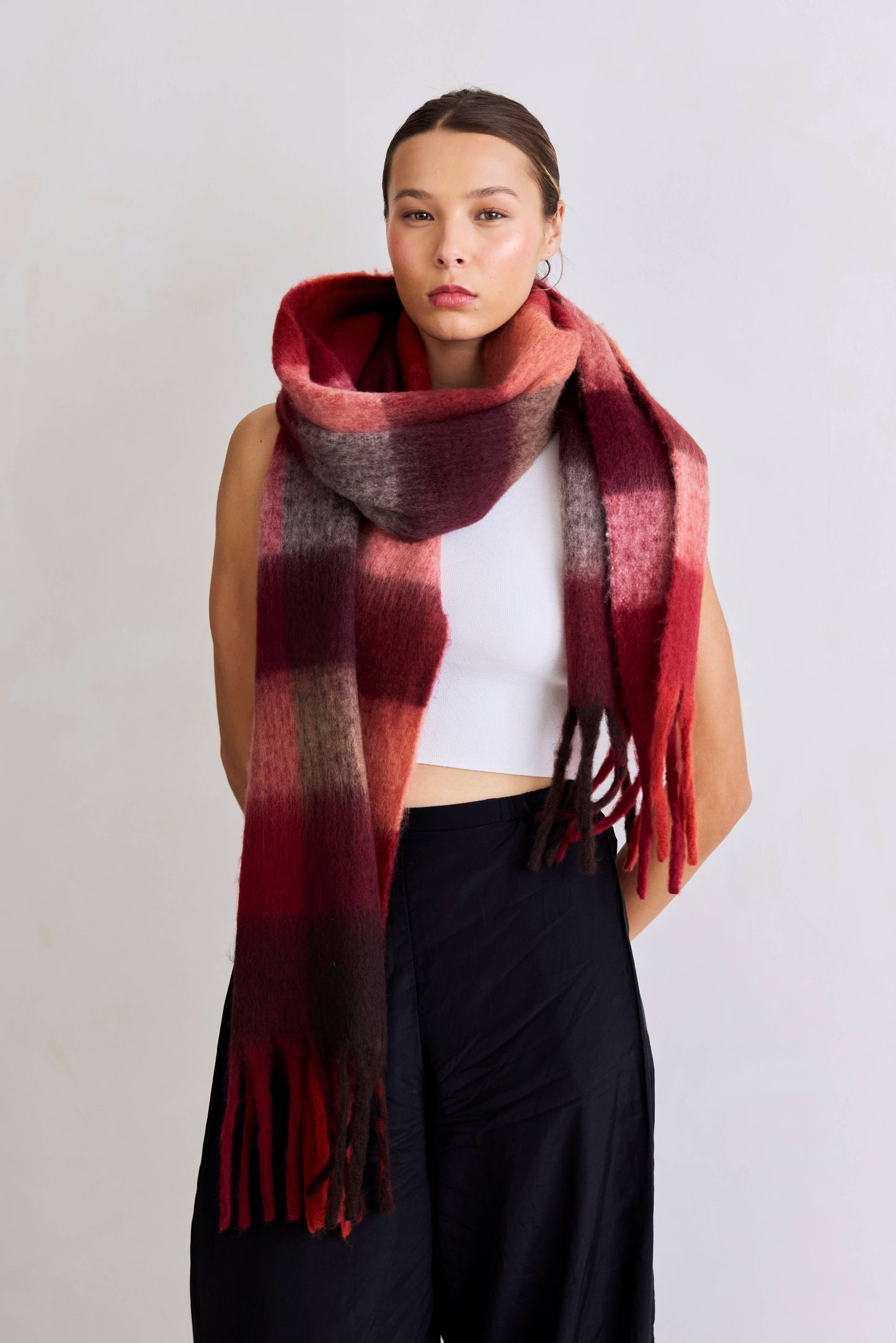 The Reykjavik Scarf - 100% Recycled - Burgundy check