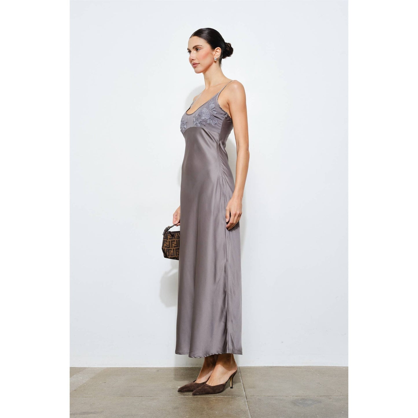 The Clarisse Embroidered Satin Slip Dress