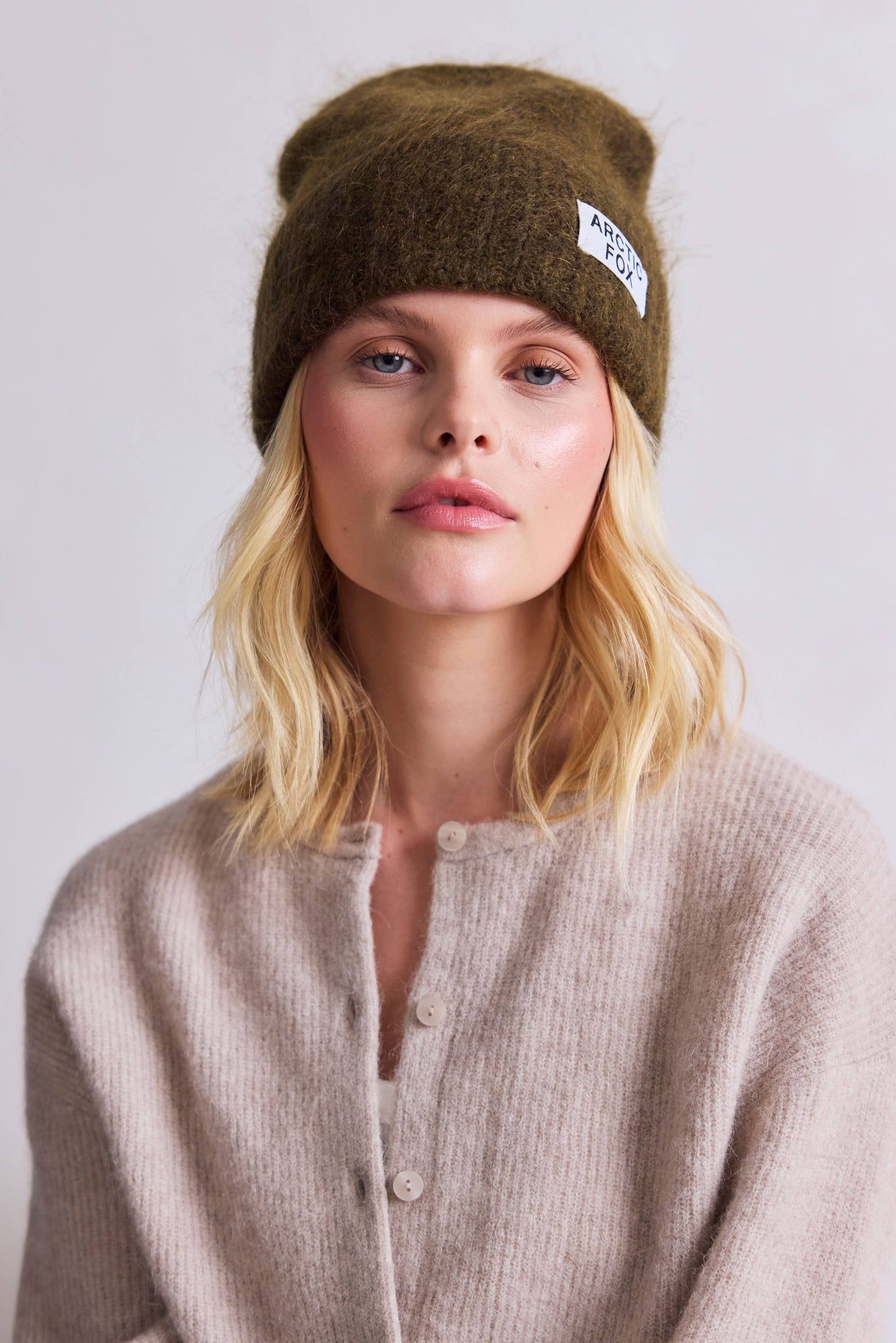 The Mohair Beanie in Khaki Green