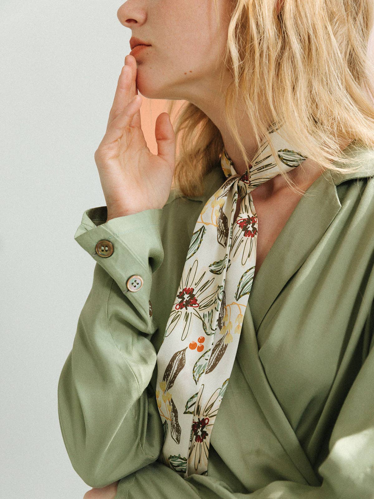 Forest Charm Silk Skinny Scarf in Vanilla