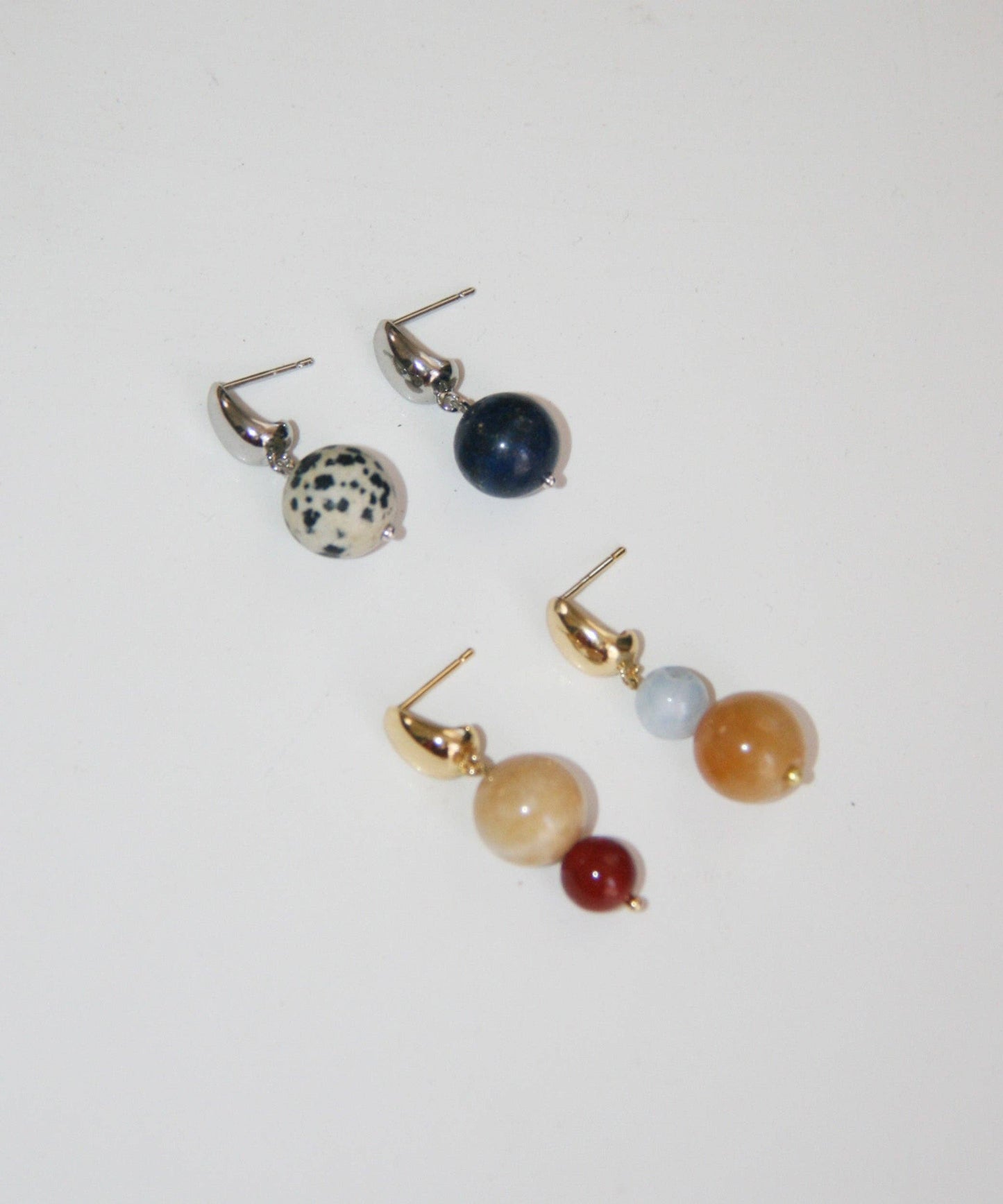 The Stevie Mismatch Gemstone Dangle Earrings in Gold/Yellow Topaz, Carnelian, Blue Agate