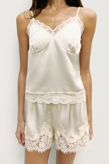 The Sera Satin Lace Tank in Cream