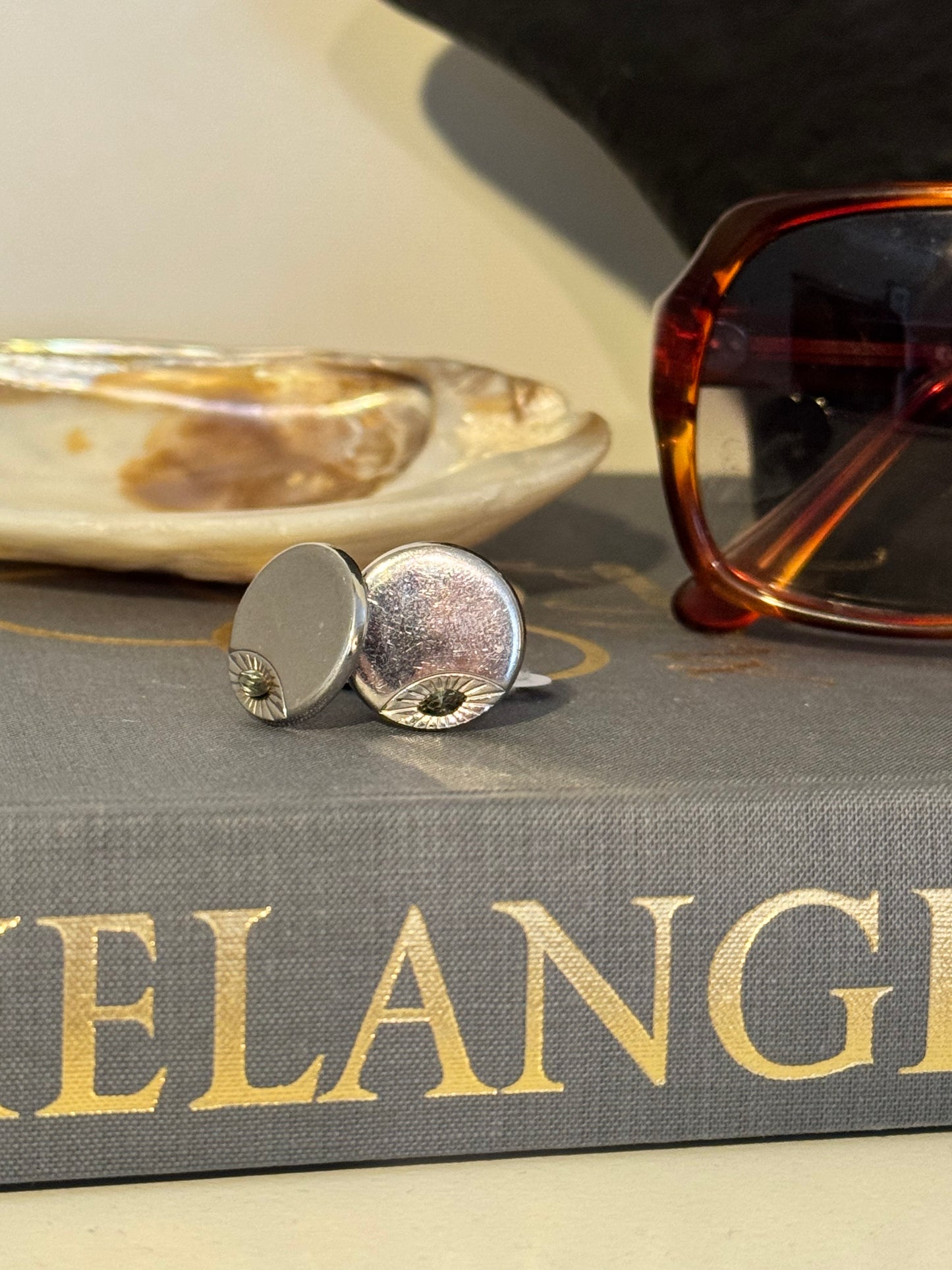 Vintage Silver and Green Gemstone Cuff Links