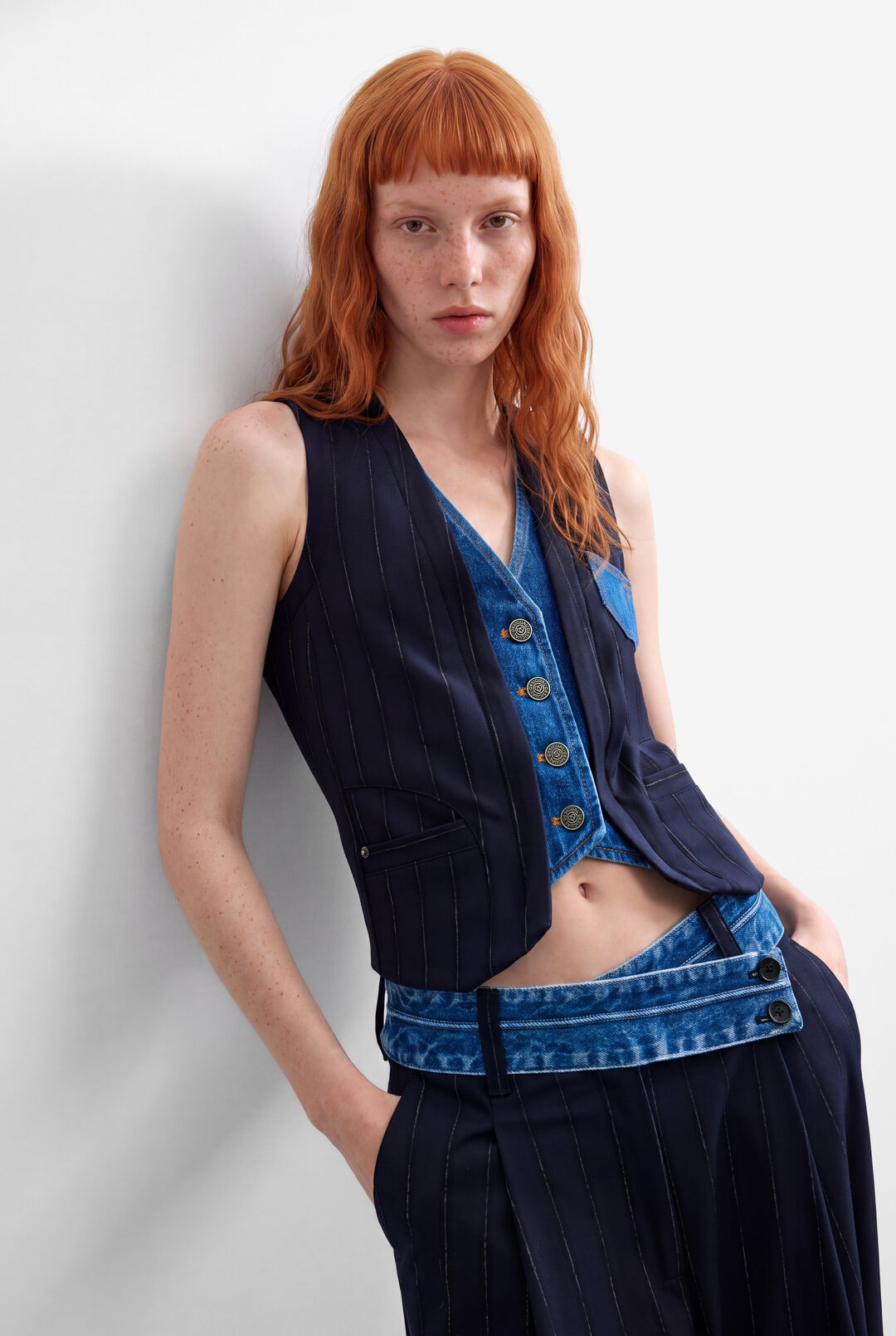 The Pinstripe Denim Vest by Desigual