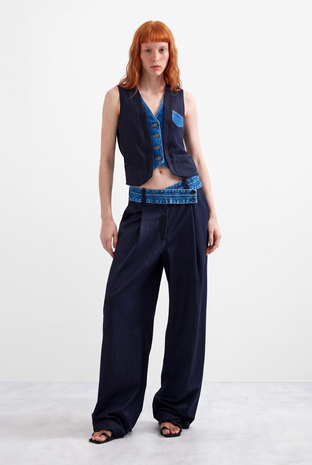 The Pinstripe Denim Vest by Desigual