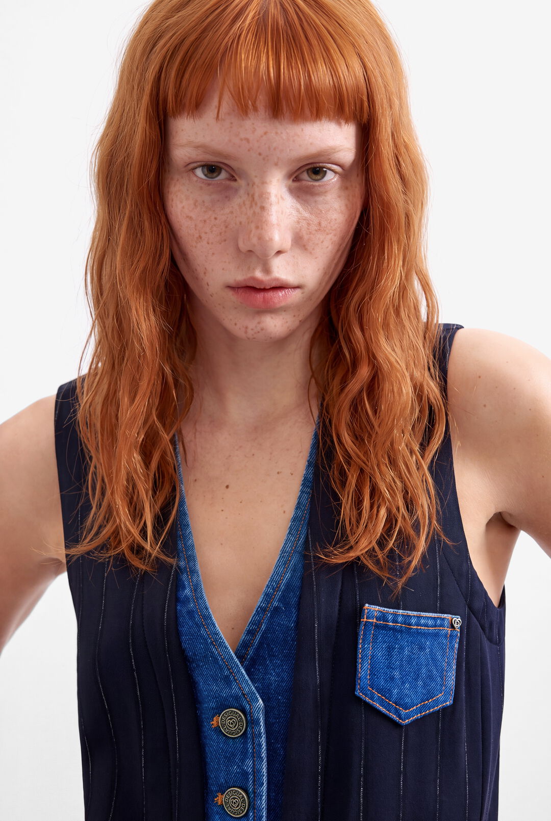 The Pinstripe Denim Vest by Desigual