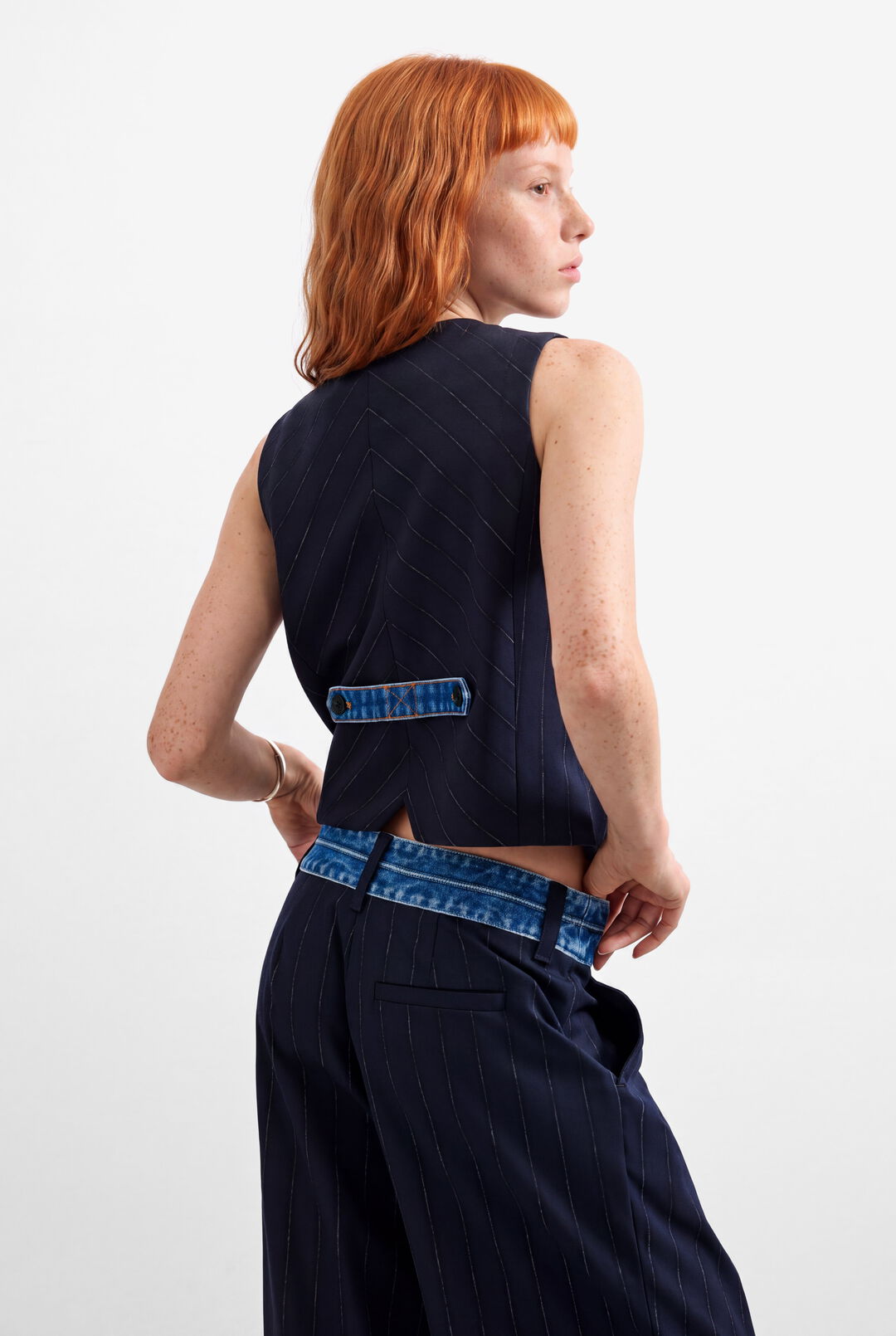 The Pinstripe Denim Vest by Desigual