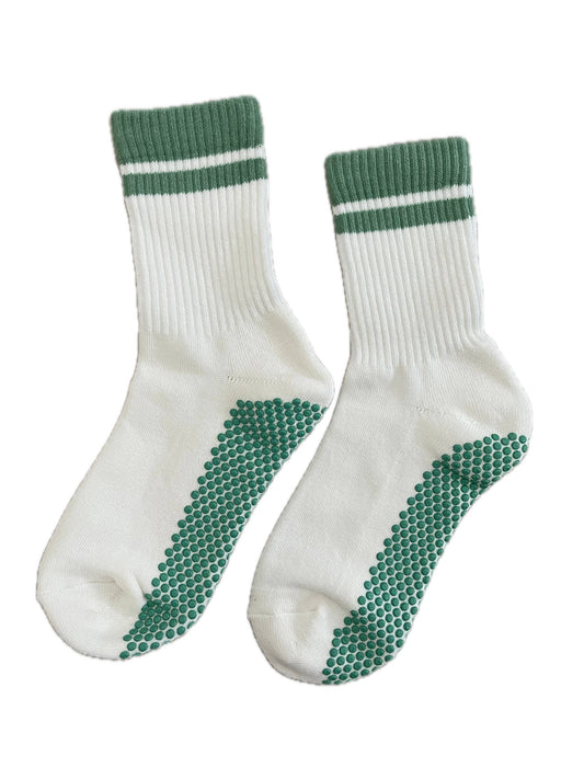 Retro Stripe Crew Grip Socks: Jade Green / 5-7.5