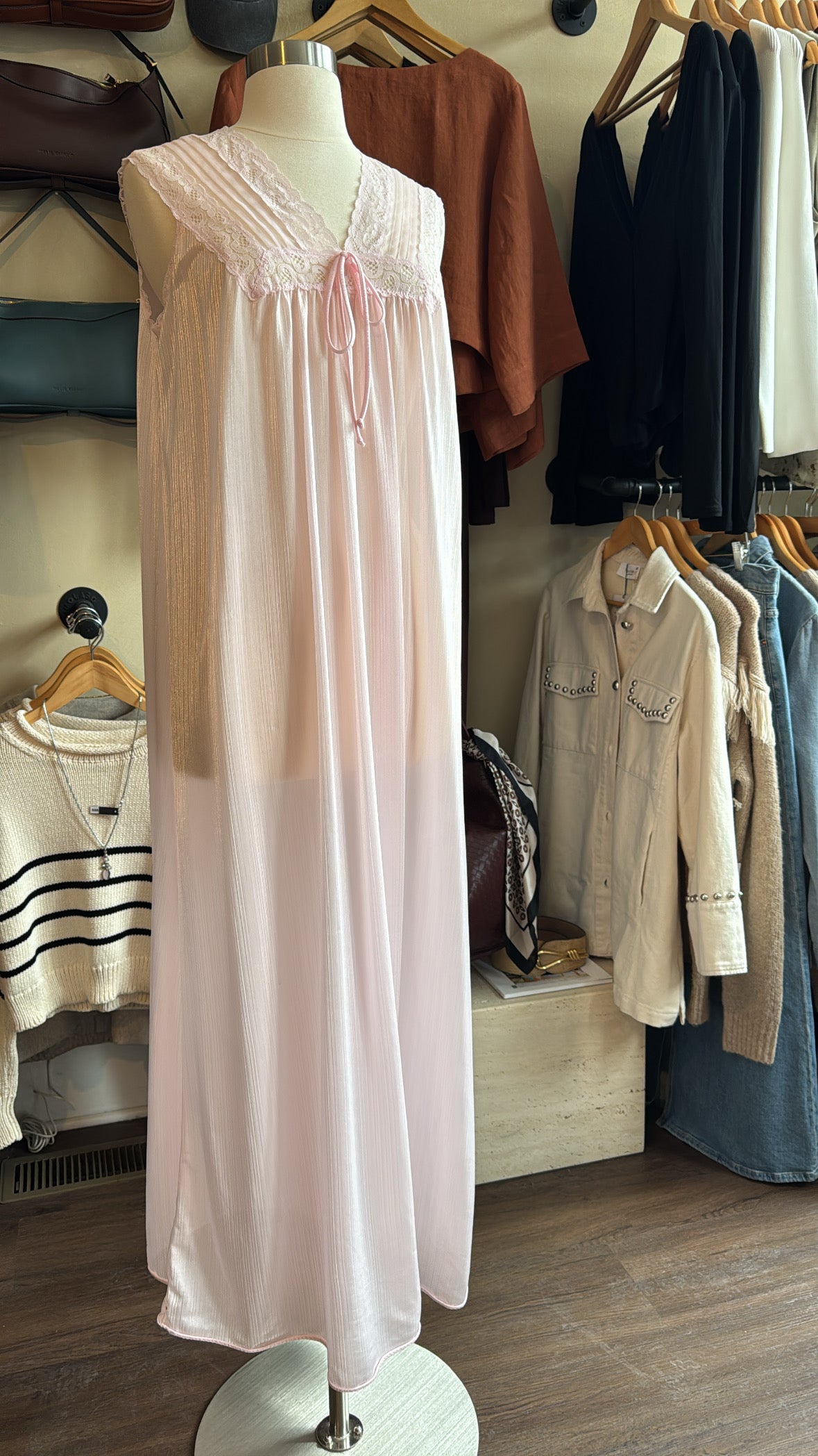 Vintage Baby Pink Lace Maxi Slip Dress