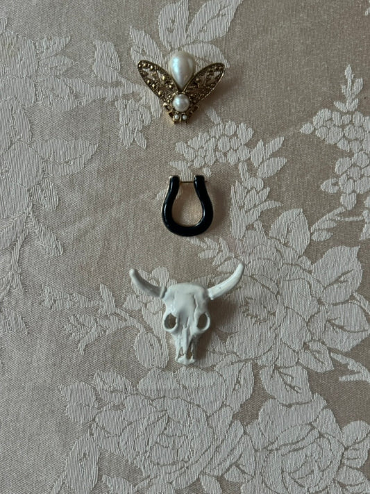 Vintage White Steer Skull Brooch